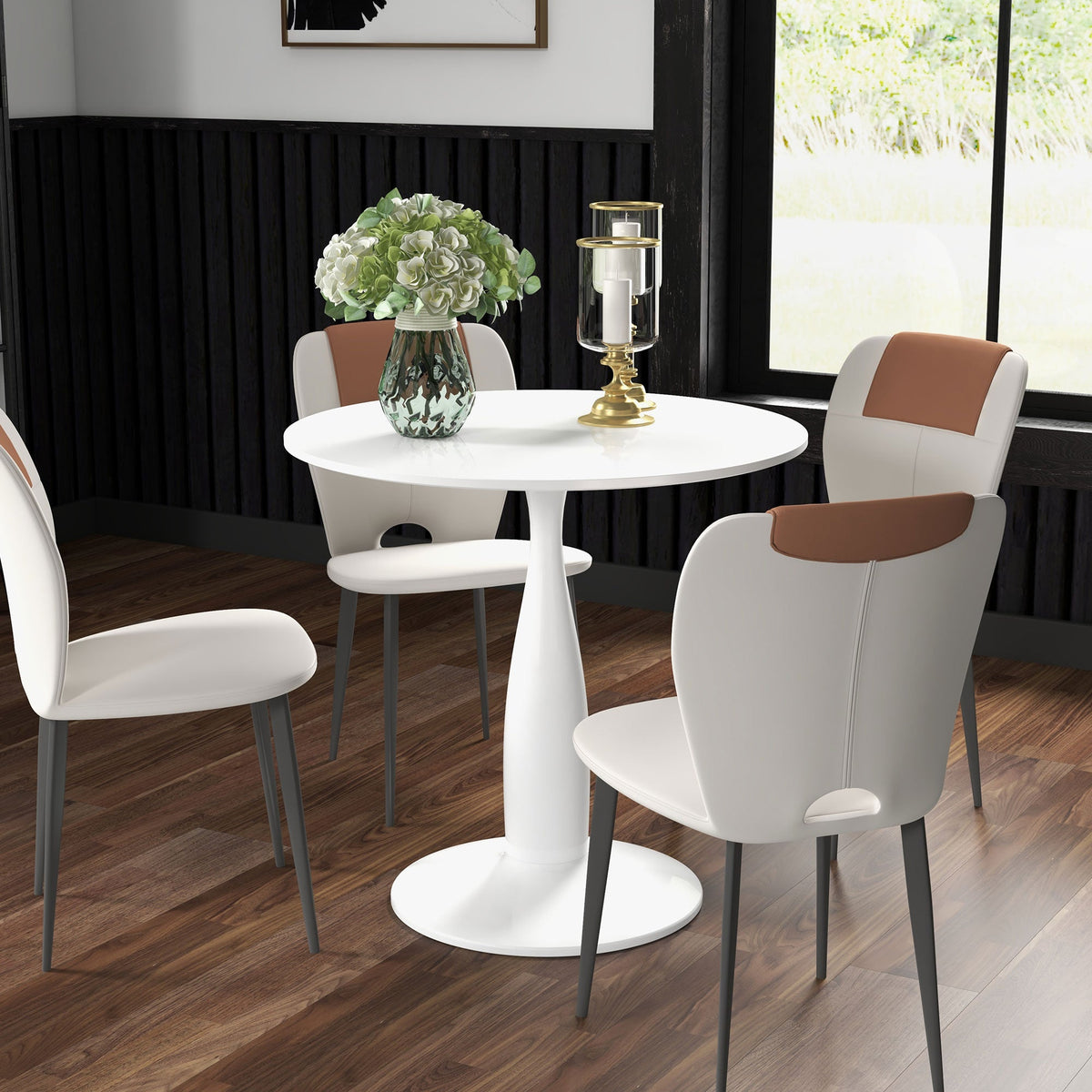 HOMCOM Round Dining Table for 2, Modern Kitchen Table with Steel Base, Non-slip Foot Pad for Living Room, Dining Room, White