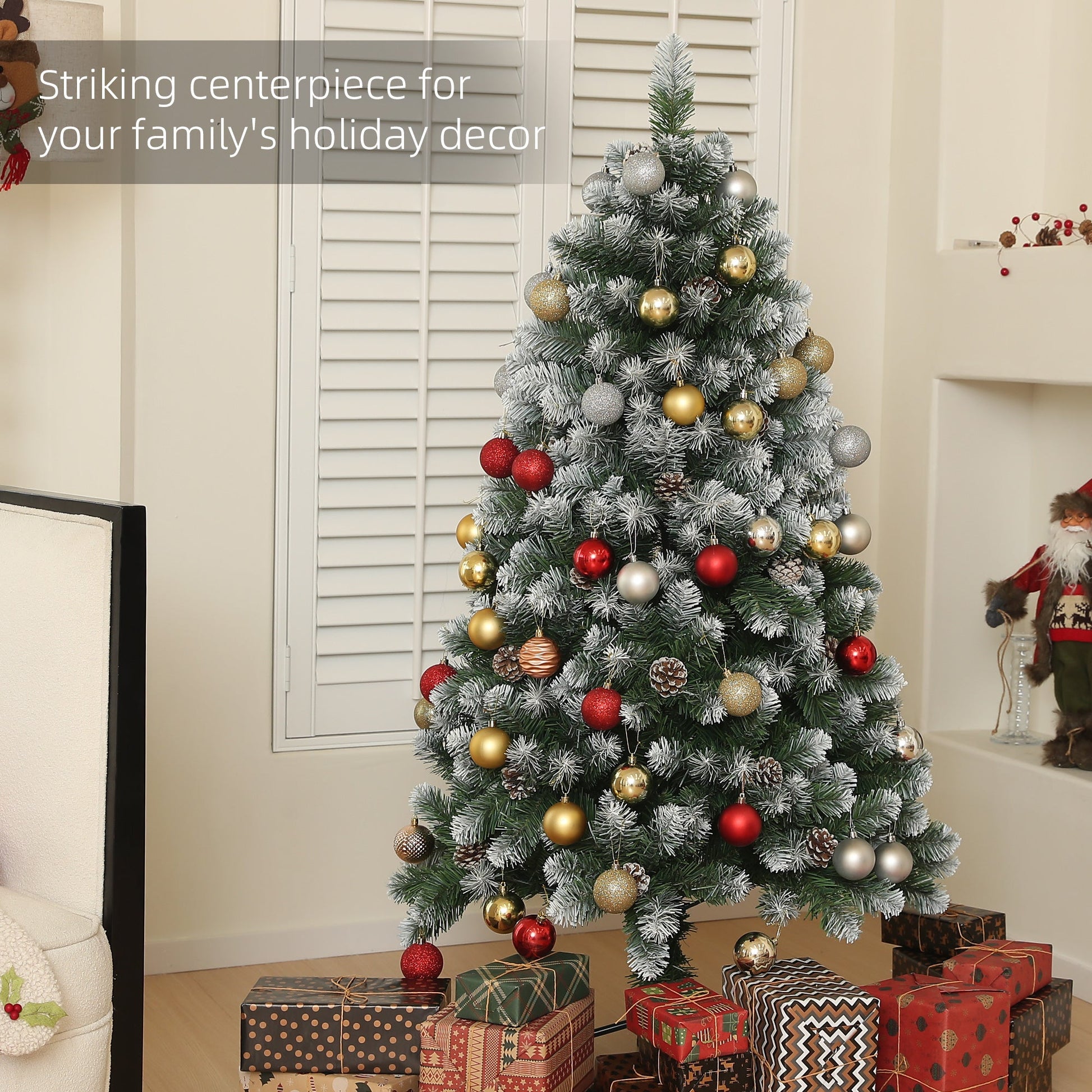HOMCOM 5ft Artificial Pine Christmas Tree with 489 Branch Tips and Steel Base, Realistic Hinged Tree with Pinecones, Holiday Décor for Home Office, Green