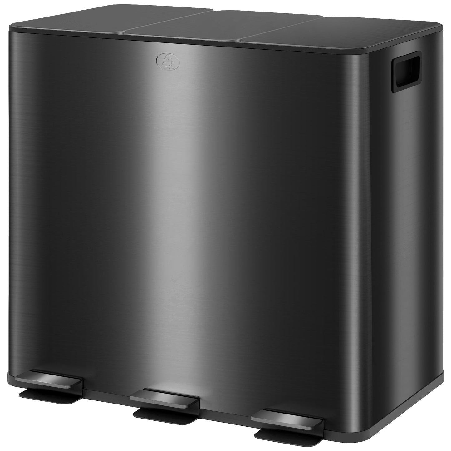 HOMCOM 45L Kitchen Bin, Stainless Steel Pedal Bin with 3 Compartments, Soft Close Lid, Removable Inner Buckets, Fingerprint-Proof for Recycling and Waste, 3 x 15L, Black