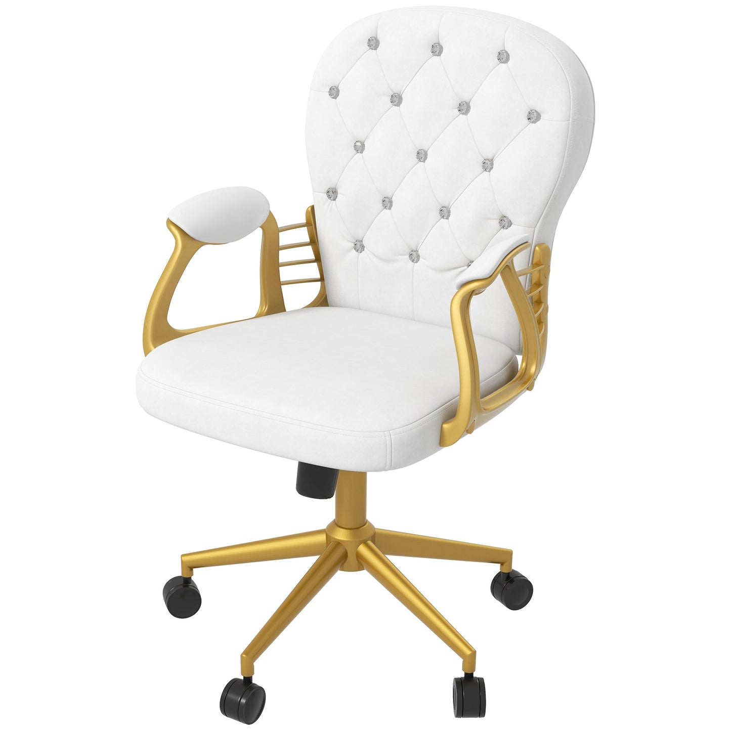 Vinsetto Office Chair, Swivel Desk Chair, Velvet Vanity Chair with Adjustable Height and Rolling Wheels for Home Work Study, Cream White