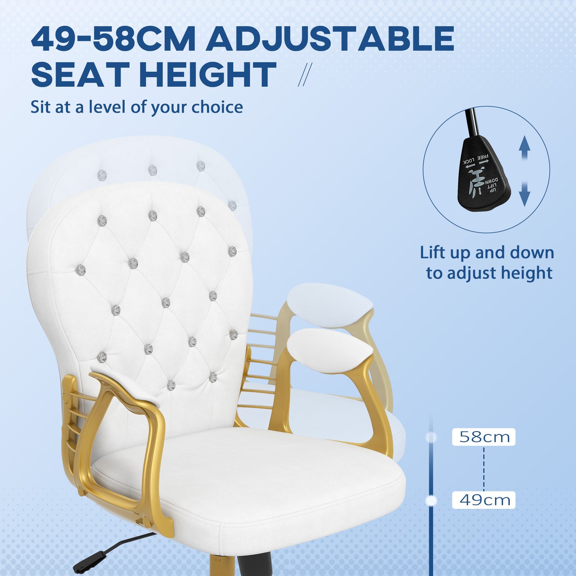 Vinsetto Office Chair, Swivel Desk Chair, Velvet Vanity Chair with Adjustable Height and Rolling Wheels for Home Work Study, Cream White