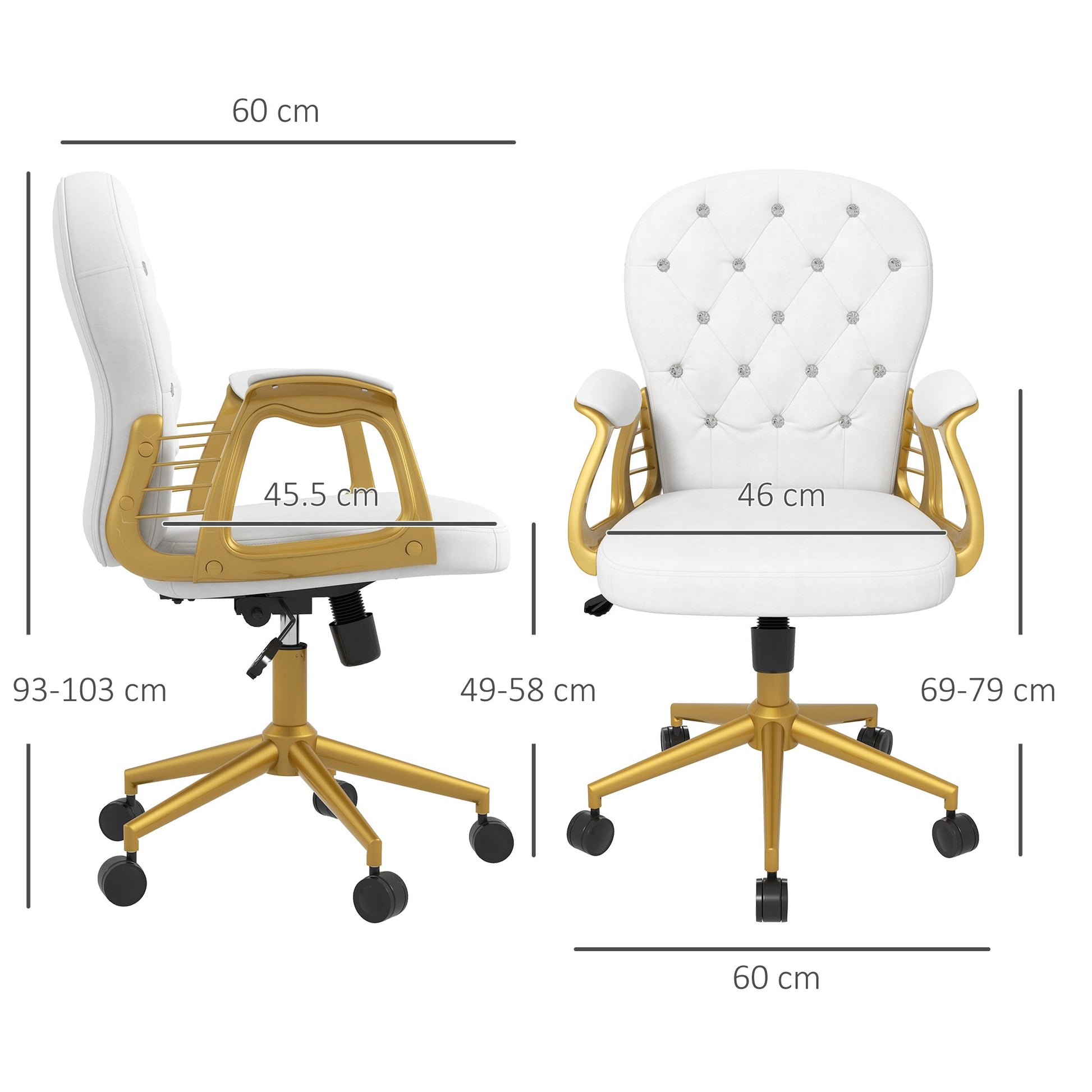 Vinsetto Office Chair, Swivel Desk Chair, Velvet Vanity Chair with Adjustable Height and Rolling Wheels for Home Work Study, Cream White