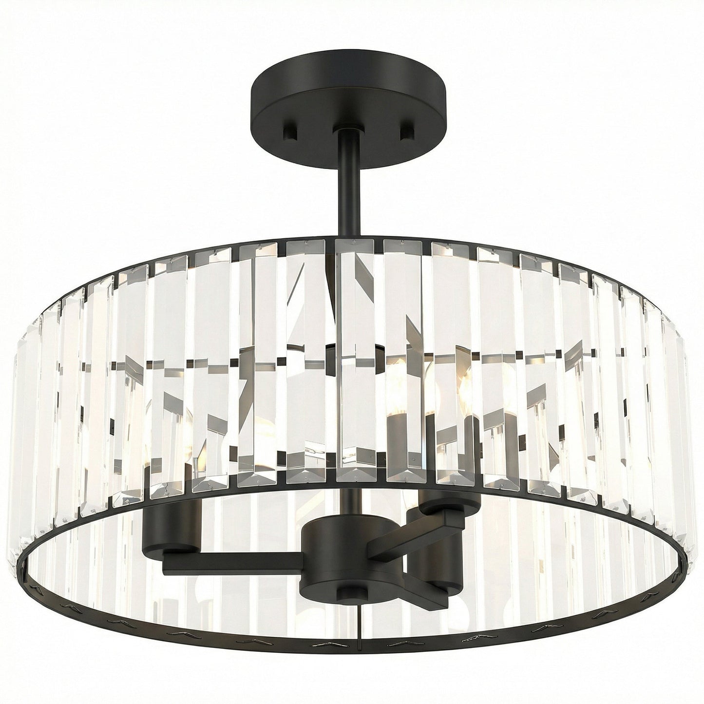 Crystal Ceiling Light Fixture, Semi Flush Mount Modern Crystal Chandelier Ceiling Light for Living Room, Bedroom, Hallway, Dining Room, E14 Base 3-Lights, Bulbs Not Included, Black