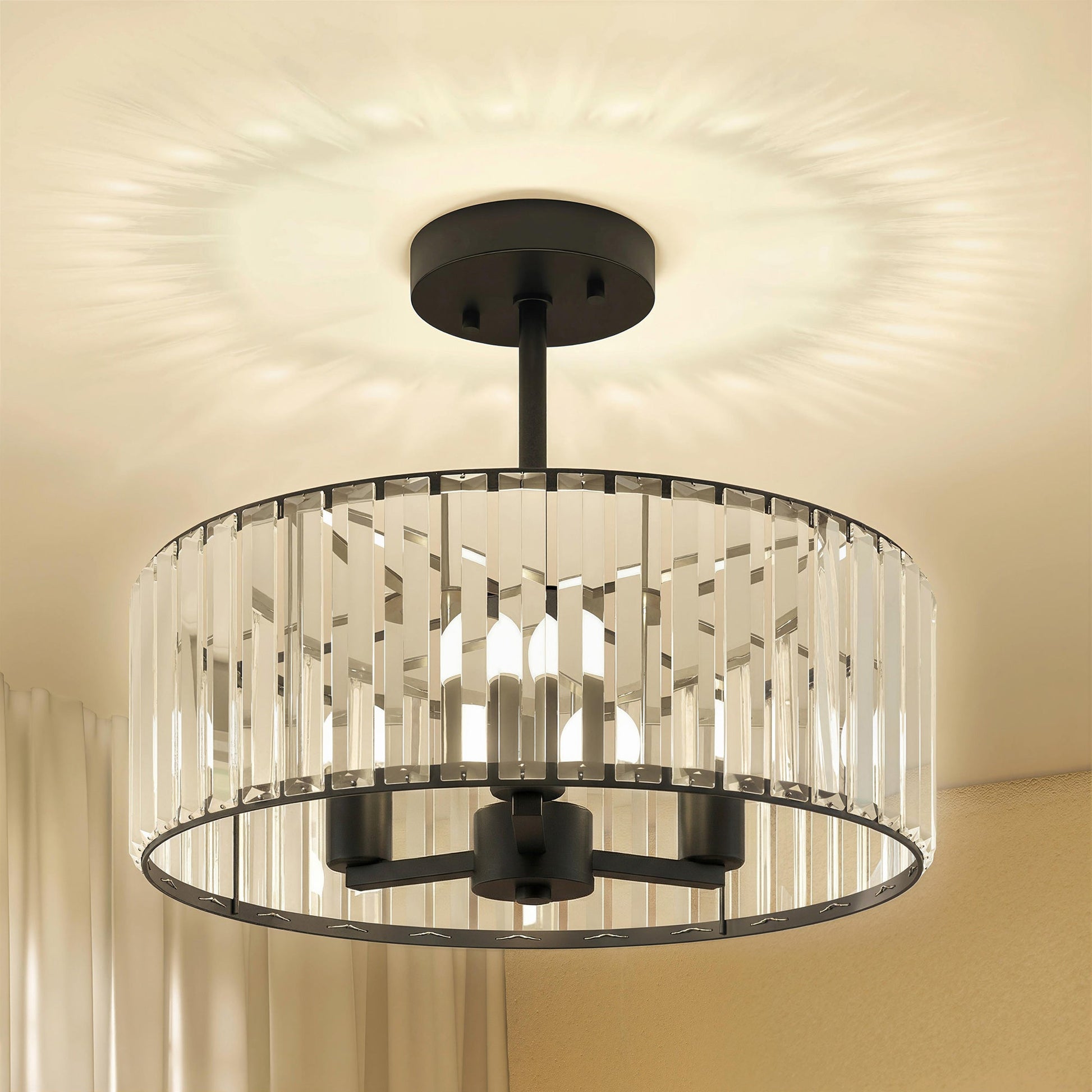 Crystal Ceiling Light Fixture, Semi Flush Mount Modern Crystal Chandelier Ceiling Light for Living Room, Bedroom, Hallway, Dining Room, E14 Base 3-Lights, Bulbs Not Included, Black