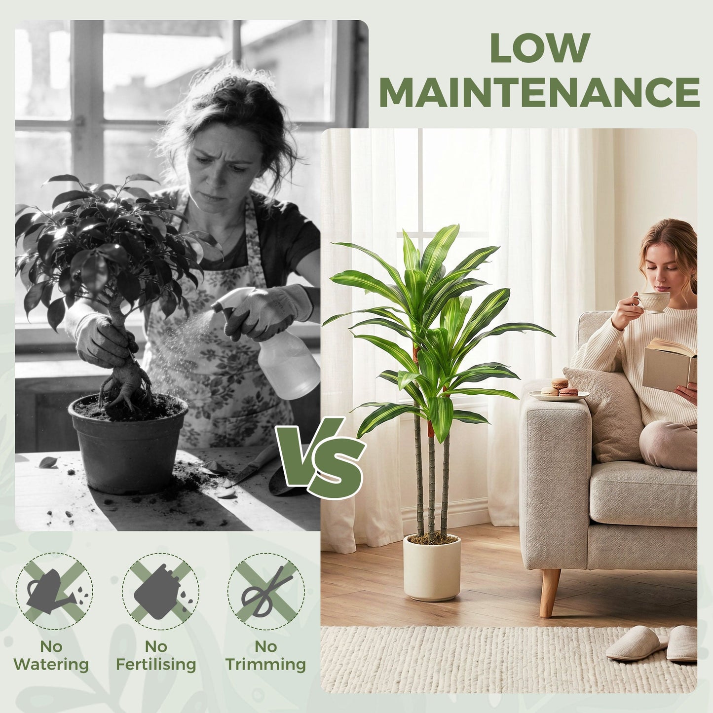 Set of 2 90cm Artificial Dracaena Trees, Decorative Artificial Plants with Bendable Trunks and White Planters for Living Room Bedroom Home Office Decor, Green