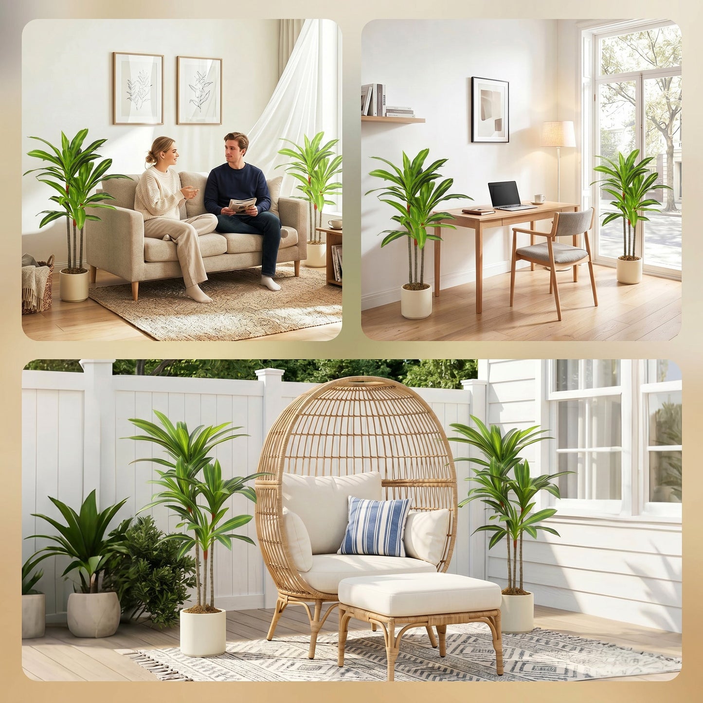 Set of 2 90cm Artificial Dracaena Trees, Decorative Artificial Plants with Bendable Trunks and White Planters for Living Room Bedroom Home Office Decor, Green