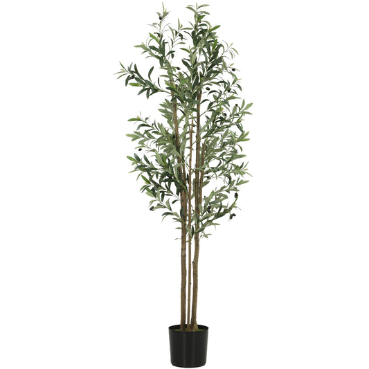 175 cm Artificial Olive Tree, Tall Faux Plant with 787 Leaves & Adjustable Branches, Artificial Plant for Living Room Home Office Floor Indoors Outdoors