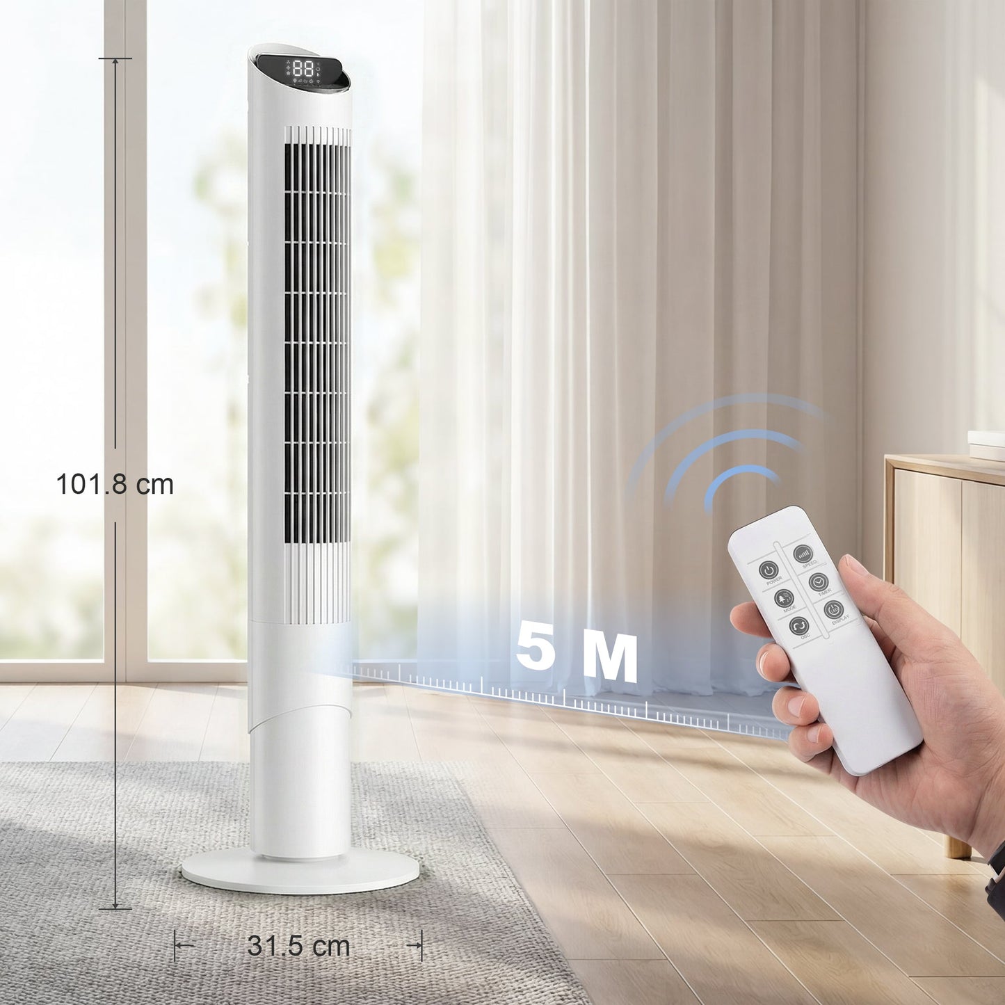 101.8 cm Tower Fan for Cooling, Standing Floor Cooling Fan with WiFi App, 6 Speeds and 4 Modes, 65° Oscillating, 12H Timer and Remote Control for Bedroom, Office, White