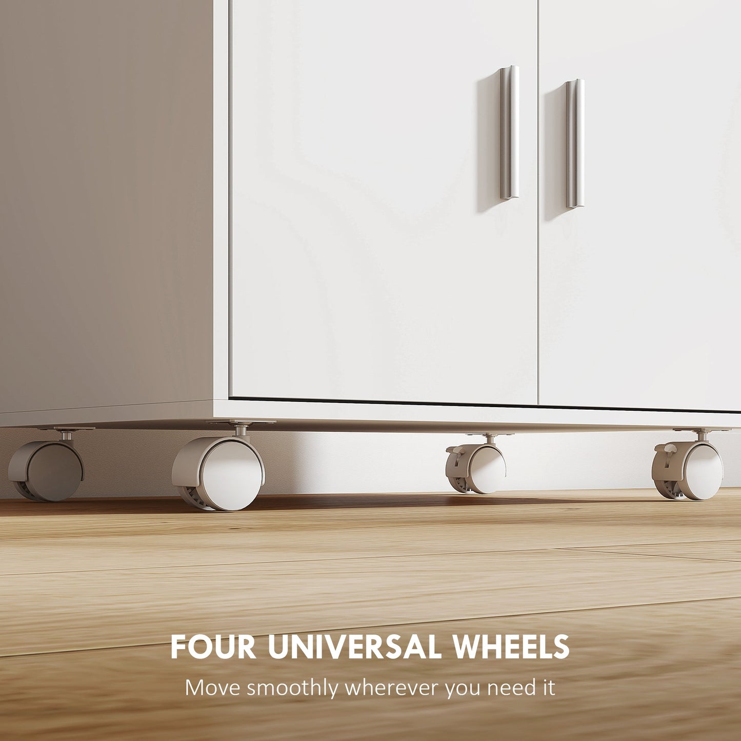Kitchen Trolley with Wheels, Modern Mobile Microwave Stand with Slide-Out Shelf, Drawer and 2 Doors for Dining Room, 59 x 40 x 92 cm, White