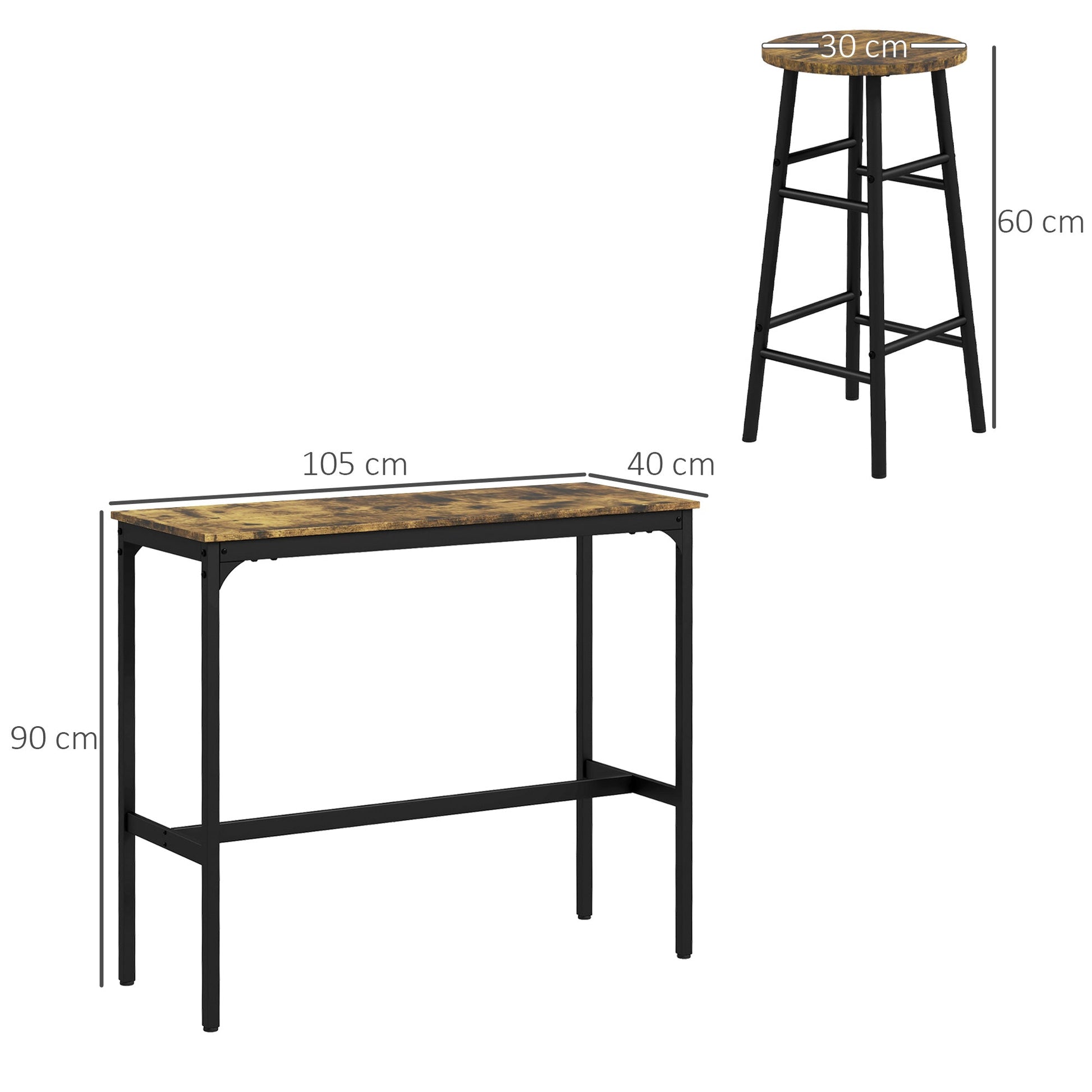 HOMCOM 5 Piece Bar Table Set with 4 Stools, Industrial Bar Table and Stool Set, Dining Table and Chair Set for Small Space, Rustic Brown