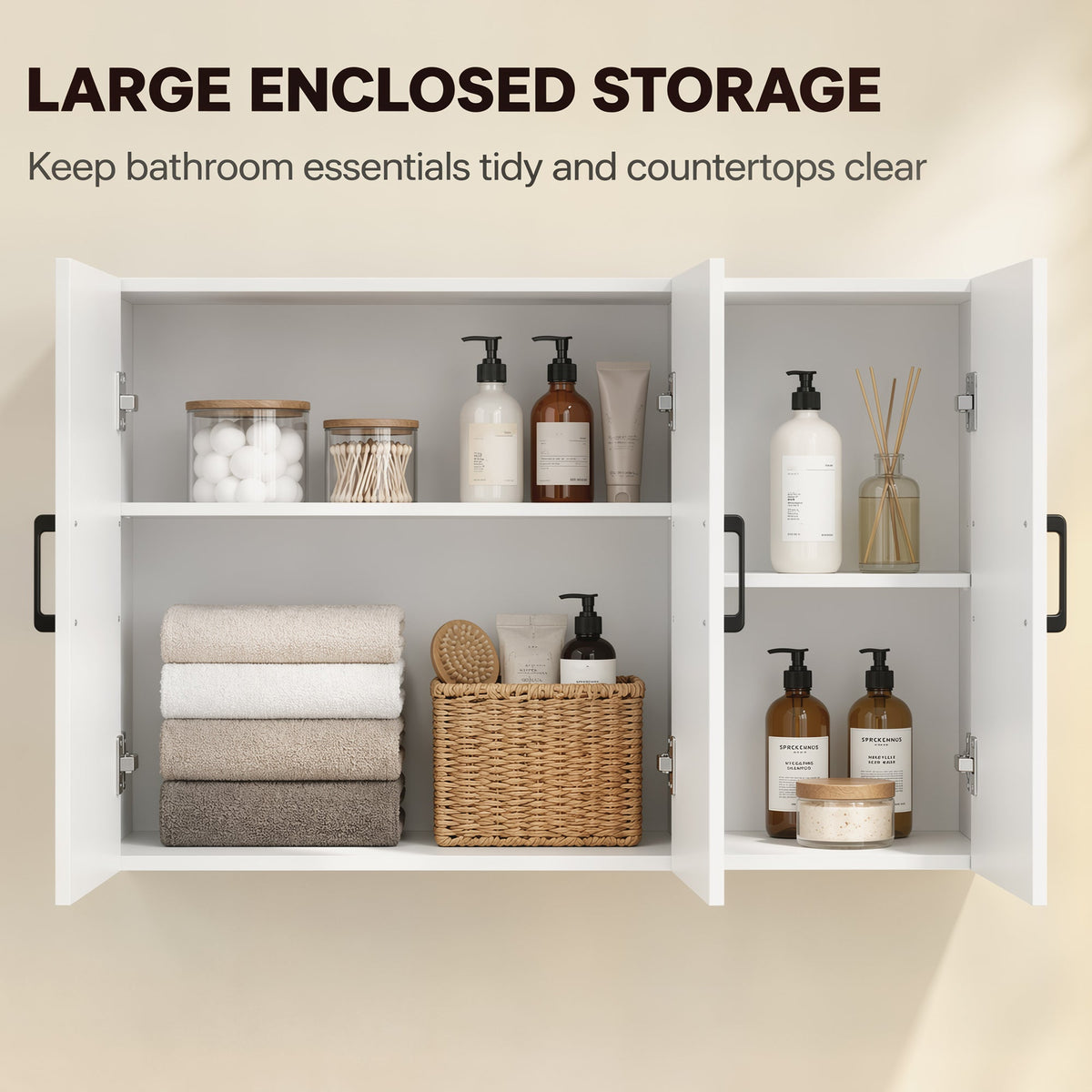 Bathroom Wall Cabinet, Wall Mounted Bathroom Cabinet, Over the Toilet Space Saver with Adjustable Shelves and Doors for Kitchen, White