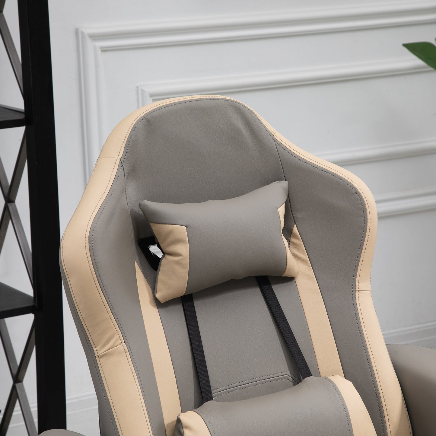 HOMCOM Manual Reclining Gaming Chair, 360° Swivel Racing Video Gaming Recliner with Footrest, Headrest and Cup Holder, PU Leather Armchair with Storage Pocket, Grey