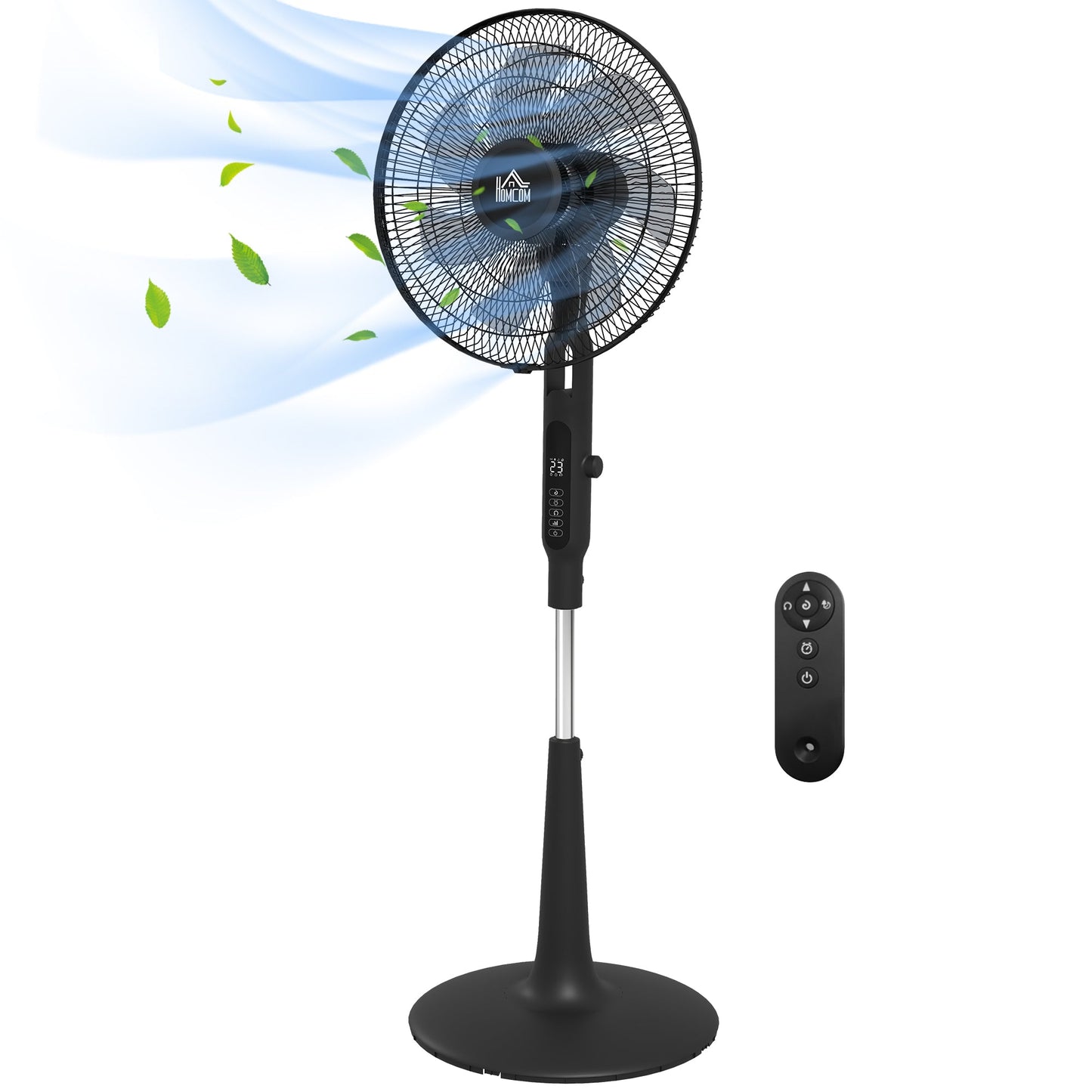 HOMCOM Quiet Pedestal Fan, 17.5 Inch Standing Fan with 28 Speeds, 3 Modes, 75° Oscillation, 12-Hour Timer, Adjustable Height, Mosquito Repellent Function for Bedroom, Home Office, Black