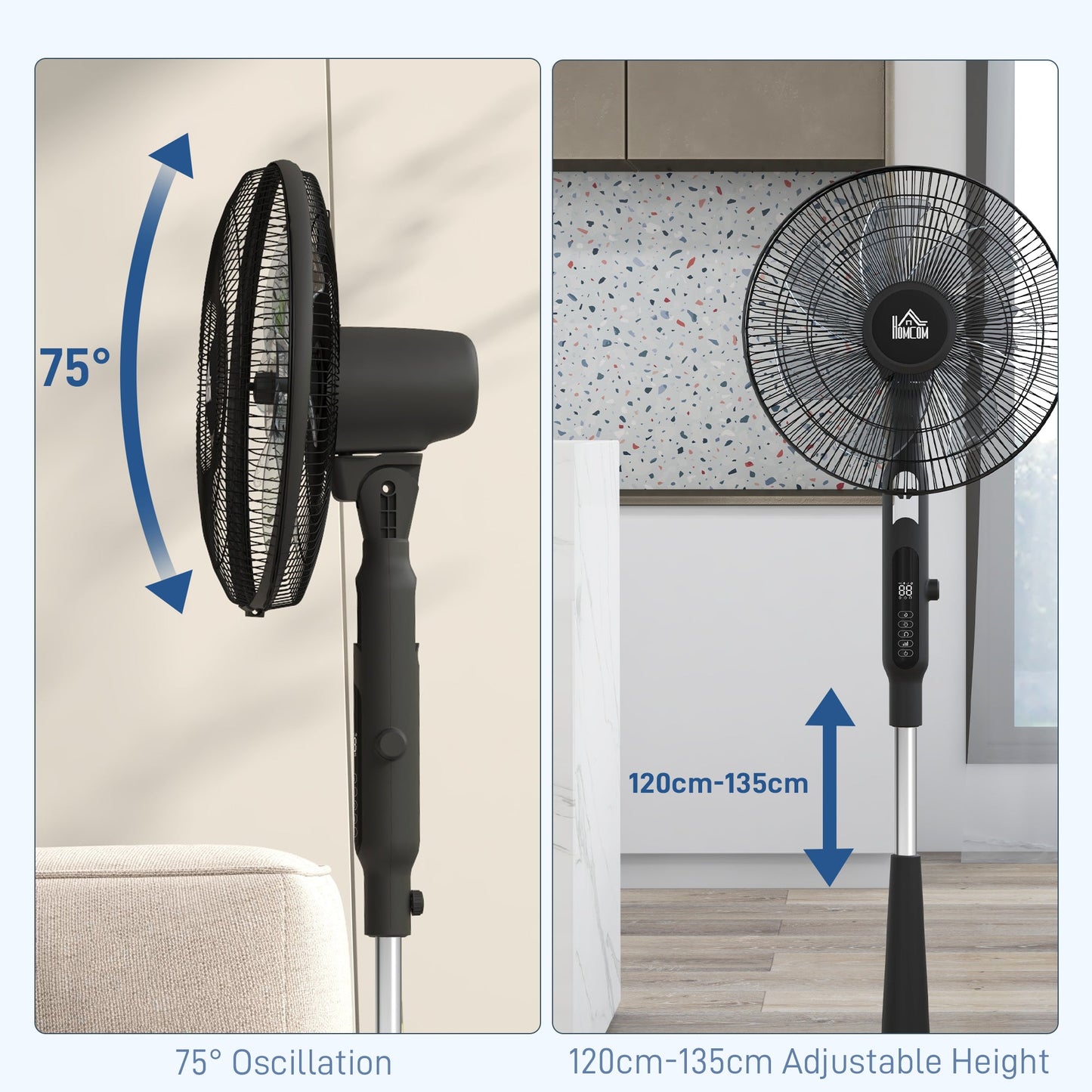 HOMCOM Quiet Pedestal Fan, 17.5 Inch Standing Fan with 28 Speeds, 3 Modes, 75° Oscillation, 12-Hour Timer, Adjustable Height, Mosquito Repellent Function for Bedroom, Home Office, Black
