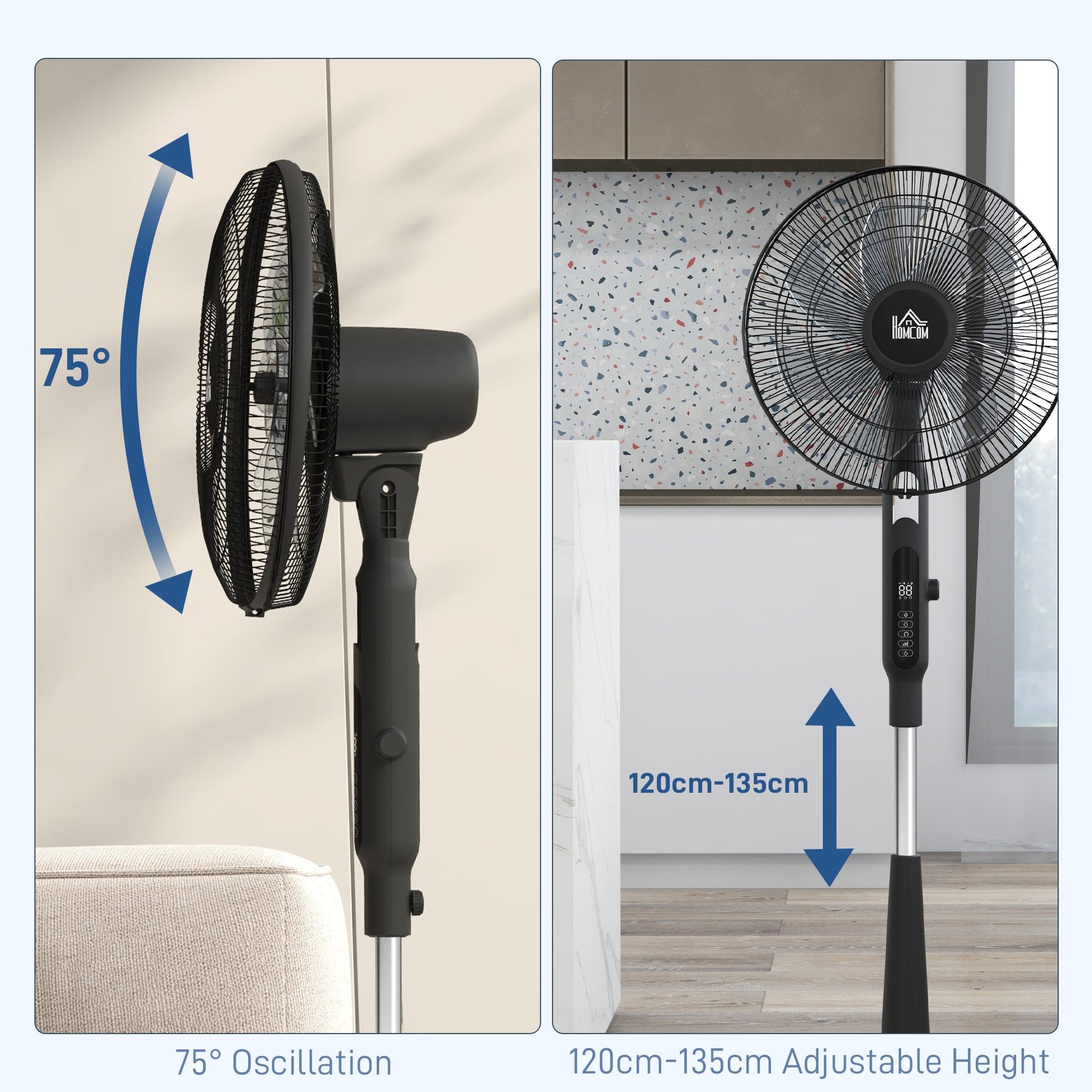 HOMCOM Quiet Pedestal Fan, 17.5 Inch Standing Fan with 28 Speeds, 3 Modes, 75° Oscillation, 12-Hour Timer, Adjustable Height, Mosquito Repellent Function for Bedroom, Home Office, Black