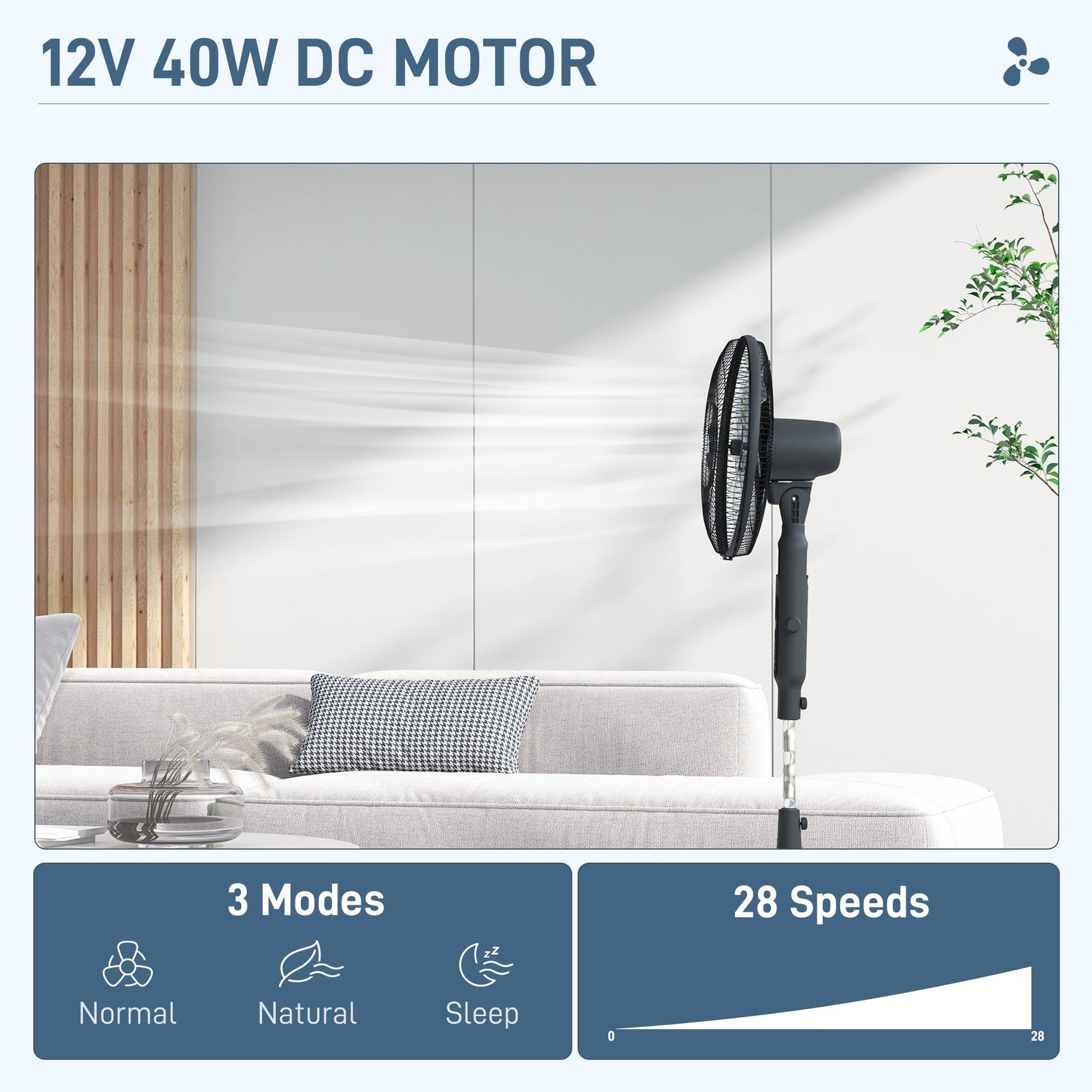 HOMCOM Quiet Pedestal Fan, 17.5 Inch Standing Fan with 28 Speeds, 3 Modes, 75° Oscillation, 12-Hour Timer, Adjustable Height, Mosquito Repellent Function for Bedroom, Home Office, Black