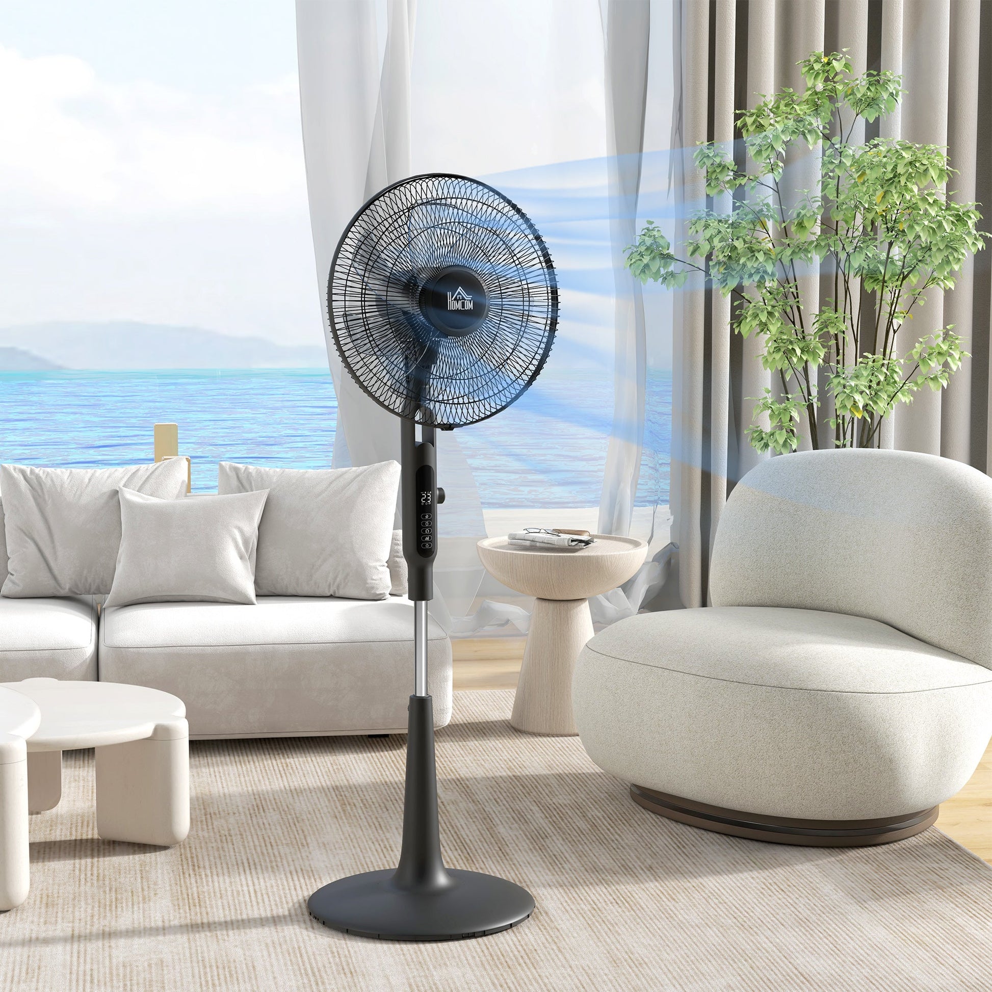 HOMCOM Quiet Pedestal Fan, 17.5 Inch Standing Fan with 28 Speeds, 3 Modes, 75° Oscillation, 12-Hour Timer, Adjustable Height, Mosquito Repellent Function for Bedroom, Home Office, Black