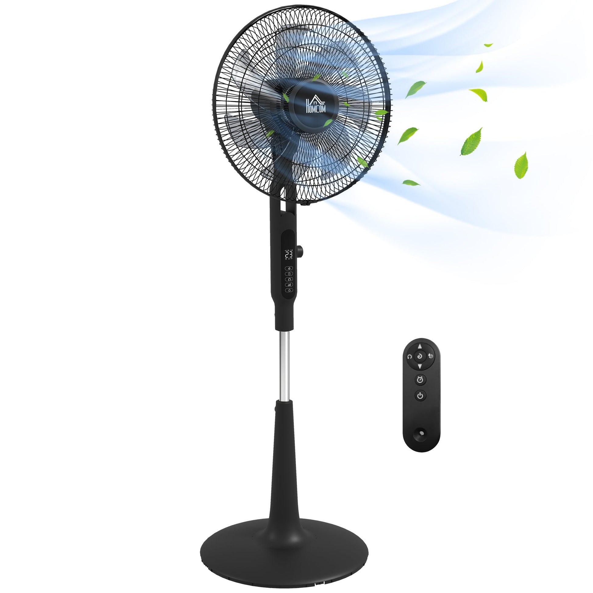 HOMCOM Quiet Pedestal Fan, 17.5 Inch Standing Fan with 28 Speeds, 3 Modes, 75° Oscillation, 12-Hour Timer, Adjustable Height, Mosquito Repellent Function for Bedroom, Home Office, Black