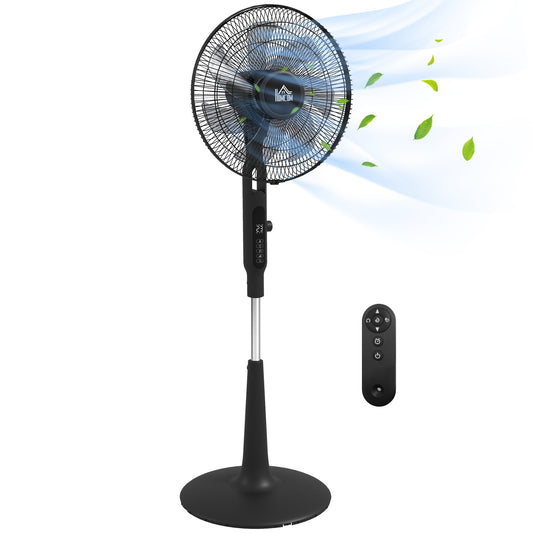 HOMCOM Quiet Pedestal Fan, 17.5 Inch Standing Fan with 28 Speeds, 3 Modes, 75° Oscillation, 12-Hour Timer, Adjustable Height, Mosquito Repellent Function for Bedroom, Home Office, Black
