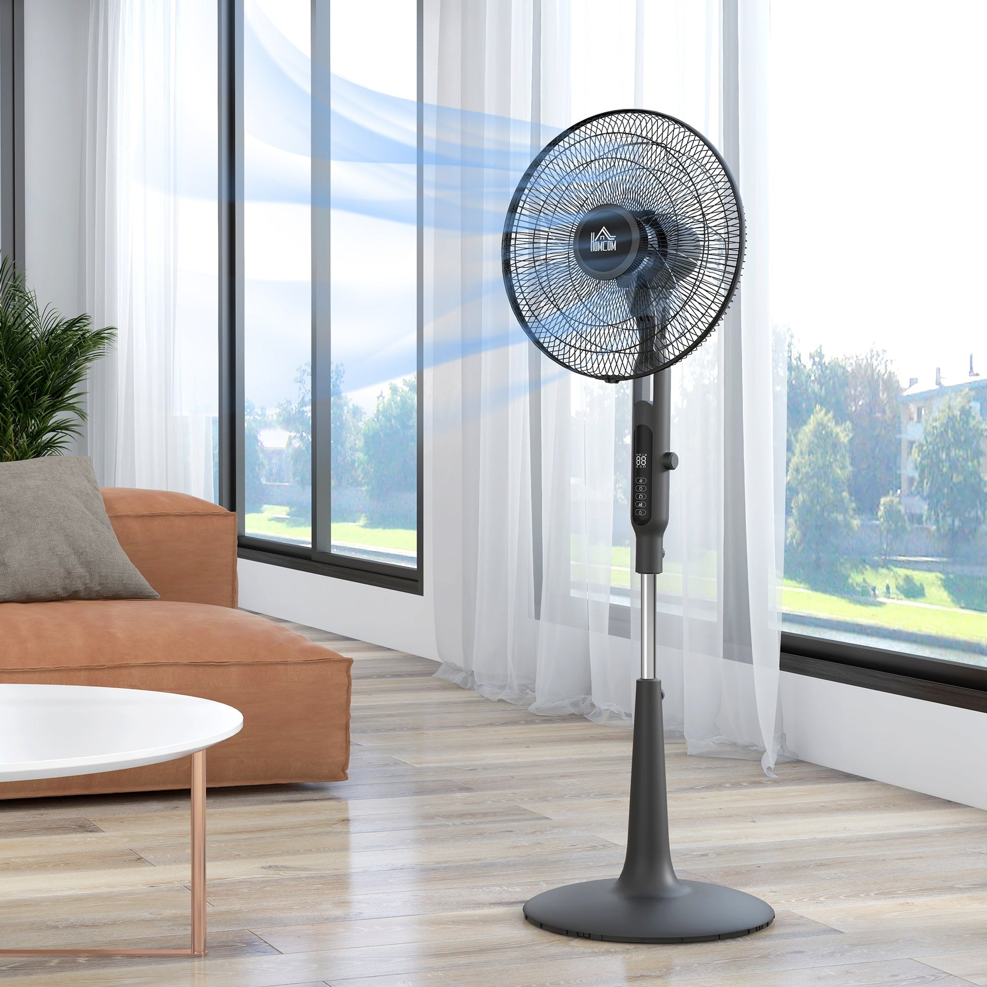 HOMCOM Quiet Pedestal Fan, 17.5 Inch Standing Fan with 28 Speeds, 3 Modes, 75° Oscillation, 12-Hour Timer, Adjustable Height, Mosquito Repellent Function for Bedroom, Home Office, Black