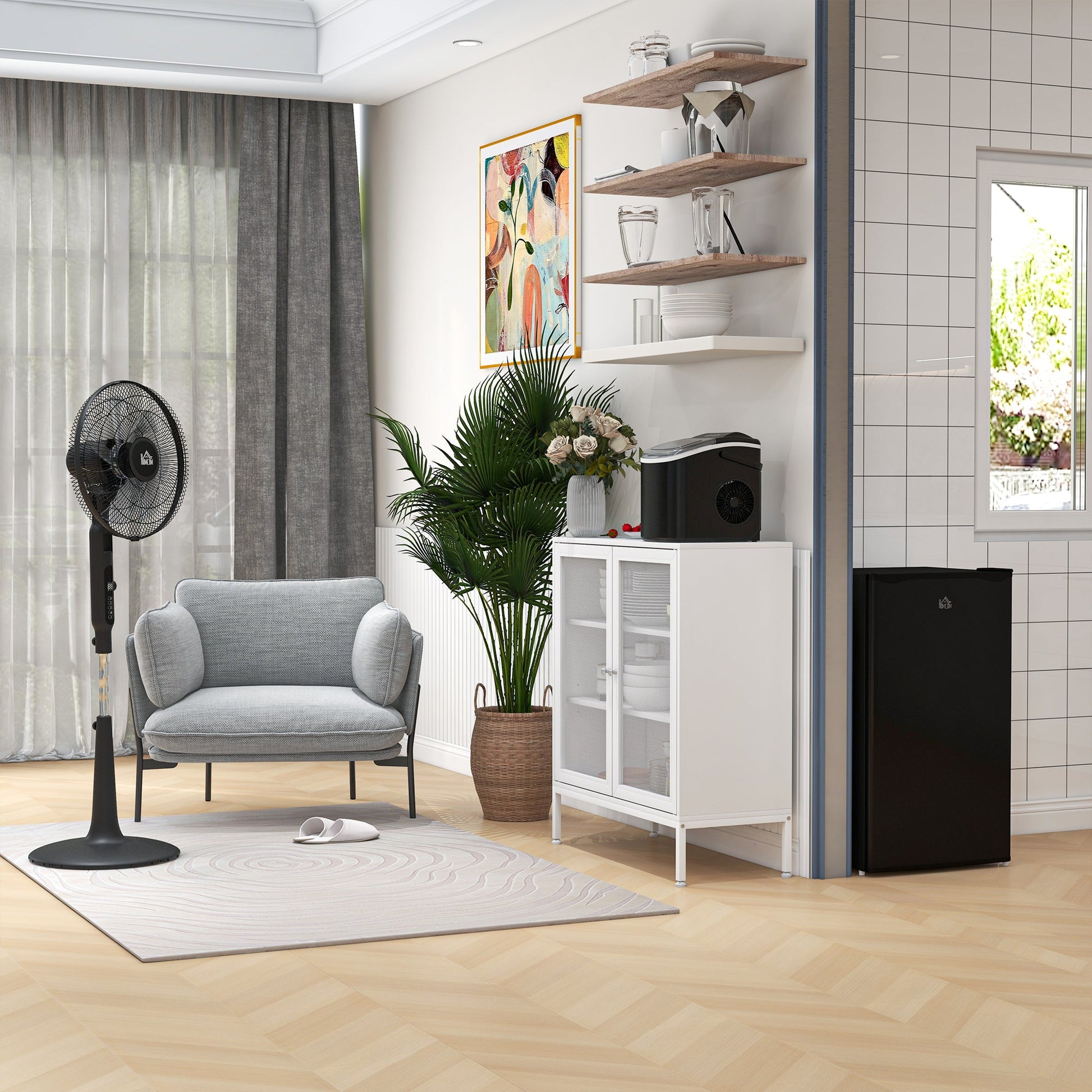 HOMCOM Quiet Pedestal Fan, 17.5 Inch Standing Fan with 28 Speeds, 3 Modes, 75° Oscillation, 12-Hour Timer, Adjustable Height, Mosquito Repellent Function for Bedroom, Home Office, Black