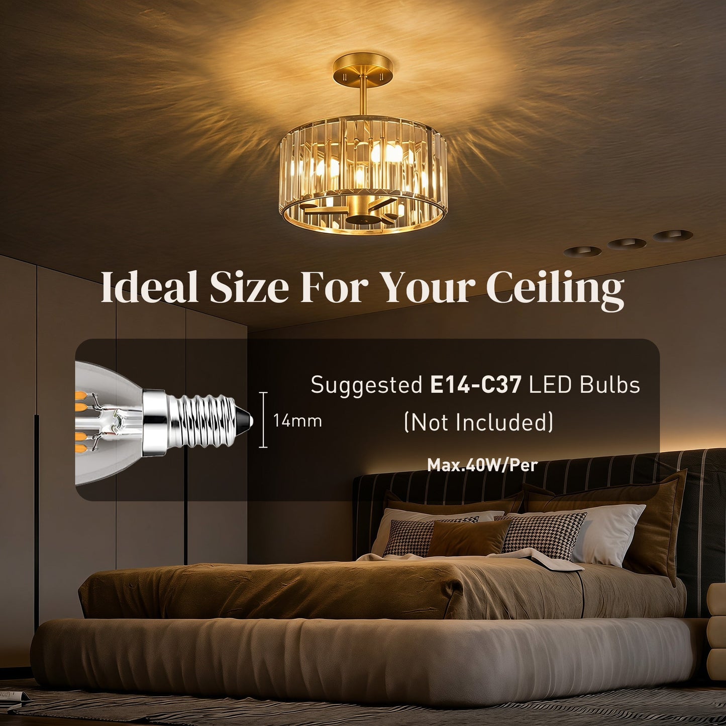 Crystal Ceiling Light Fixture, Semi Flush Mount Modern Crystal Chandelier Ceiling Light for Living Room, Bedroom, Hallway, Dining Room, E14 Base 3-Lights, Bulbs Not Included, Gold Tone
