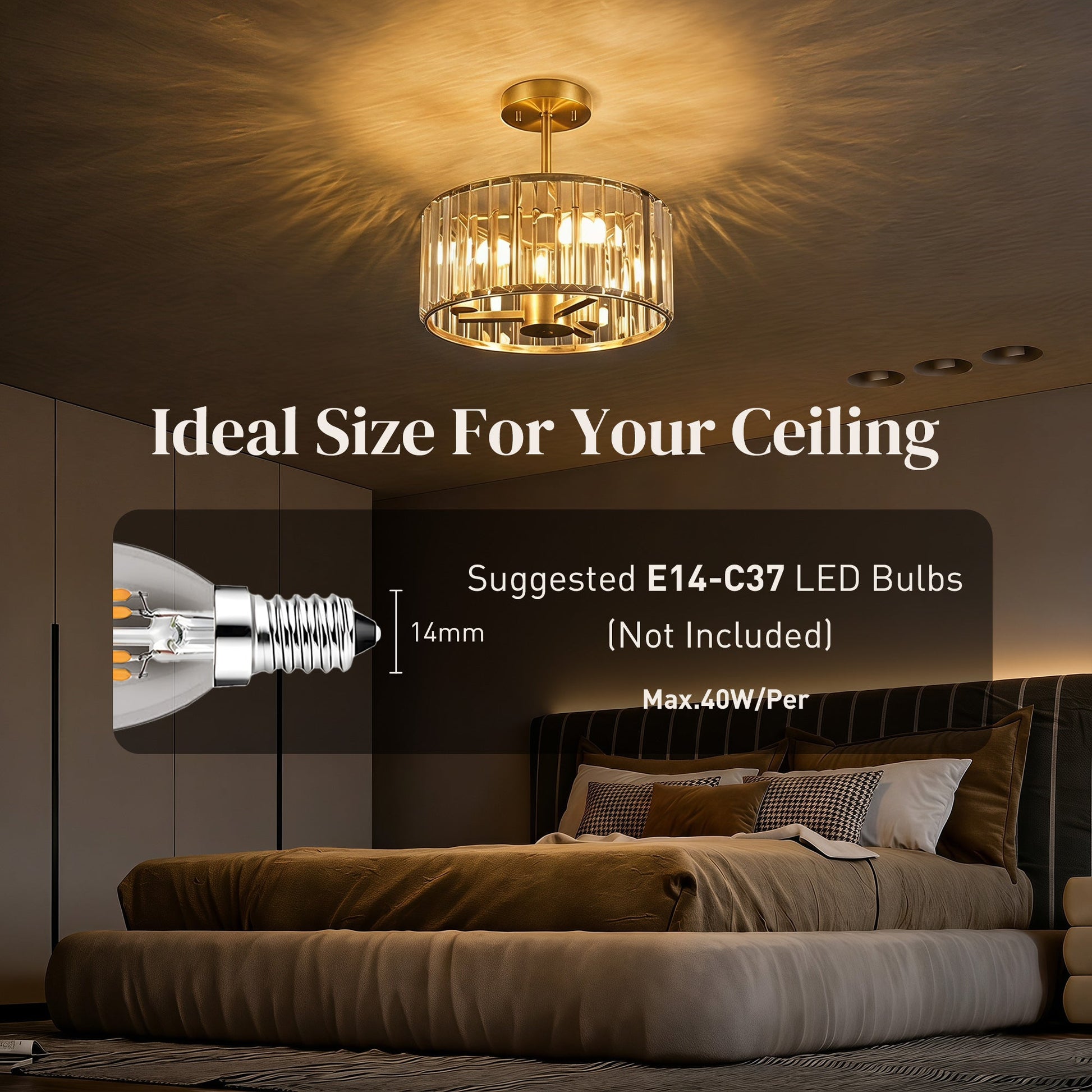 Crystal Ceiling Light Fixture, Semi Flush Mount Modern Crystal Chandelier Ceiling Light for Living Room, Bedroom, Hallway, Dining Room, E14 Base 3-Lights, Bulbs Not Included, Gold Tone