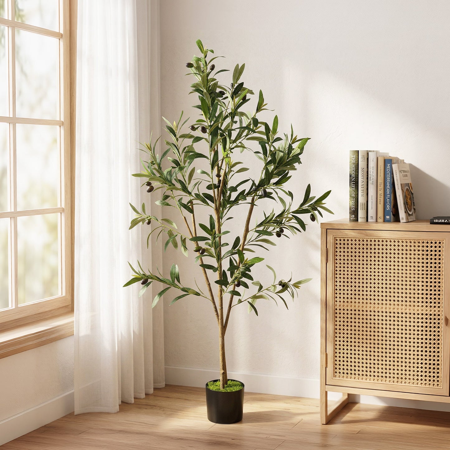 120 cm Decorative Artificial Plant, Silk Olive Tree with 303 Leaves in Cement Pot, Fake Plant for Home, Office, Living Room, Indoor Decor