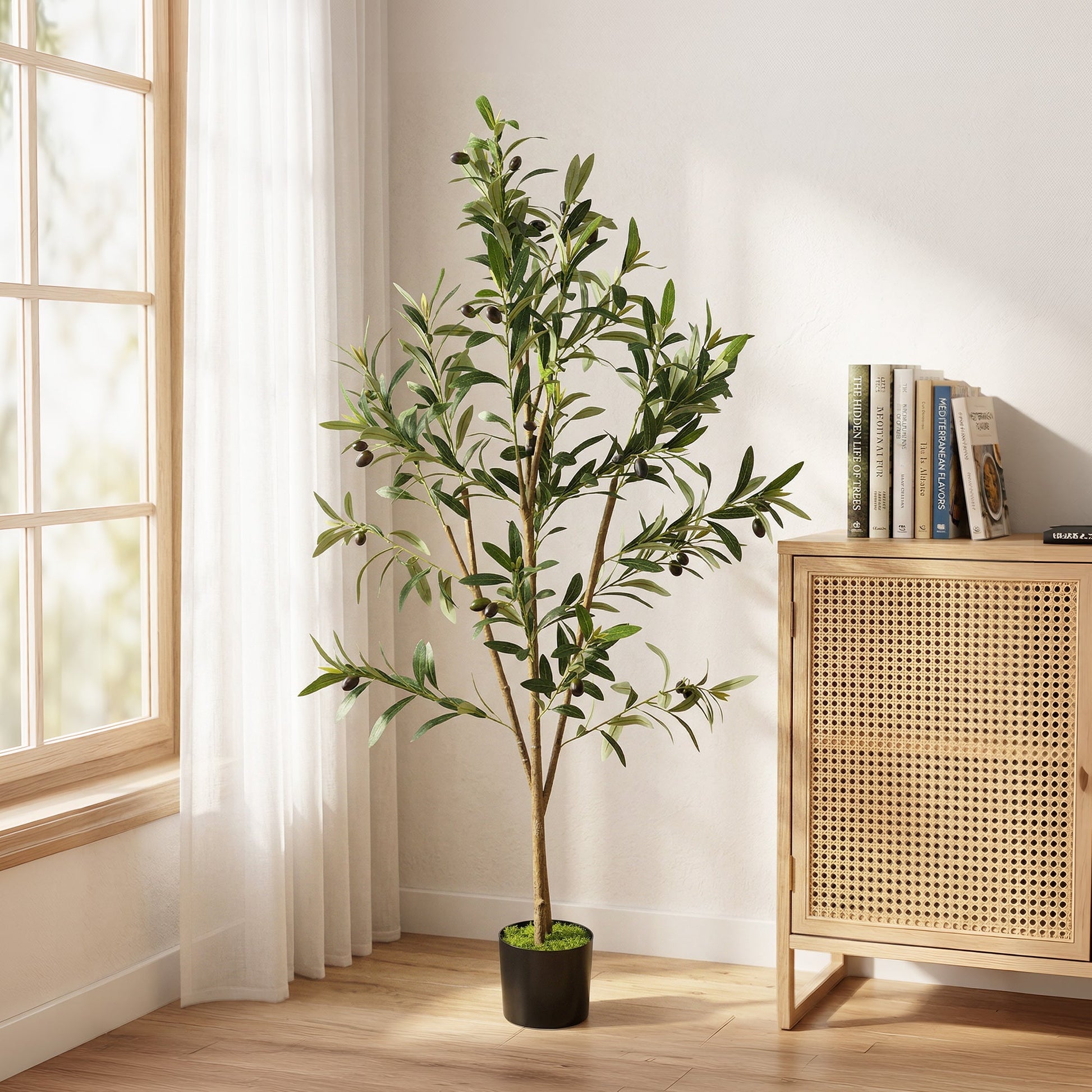 120 cm Decorative Artificial Plant, Silk Olive Tree with 303 Leaves in Cement Pot, Fake Plant for Home, Office, Living Room, Indoor Decor