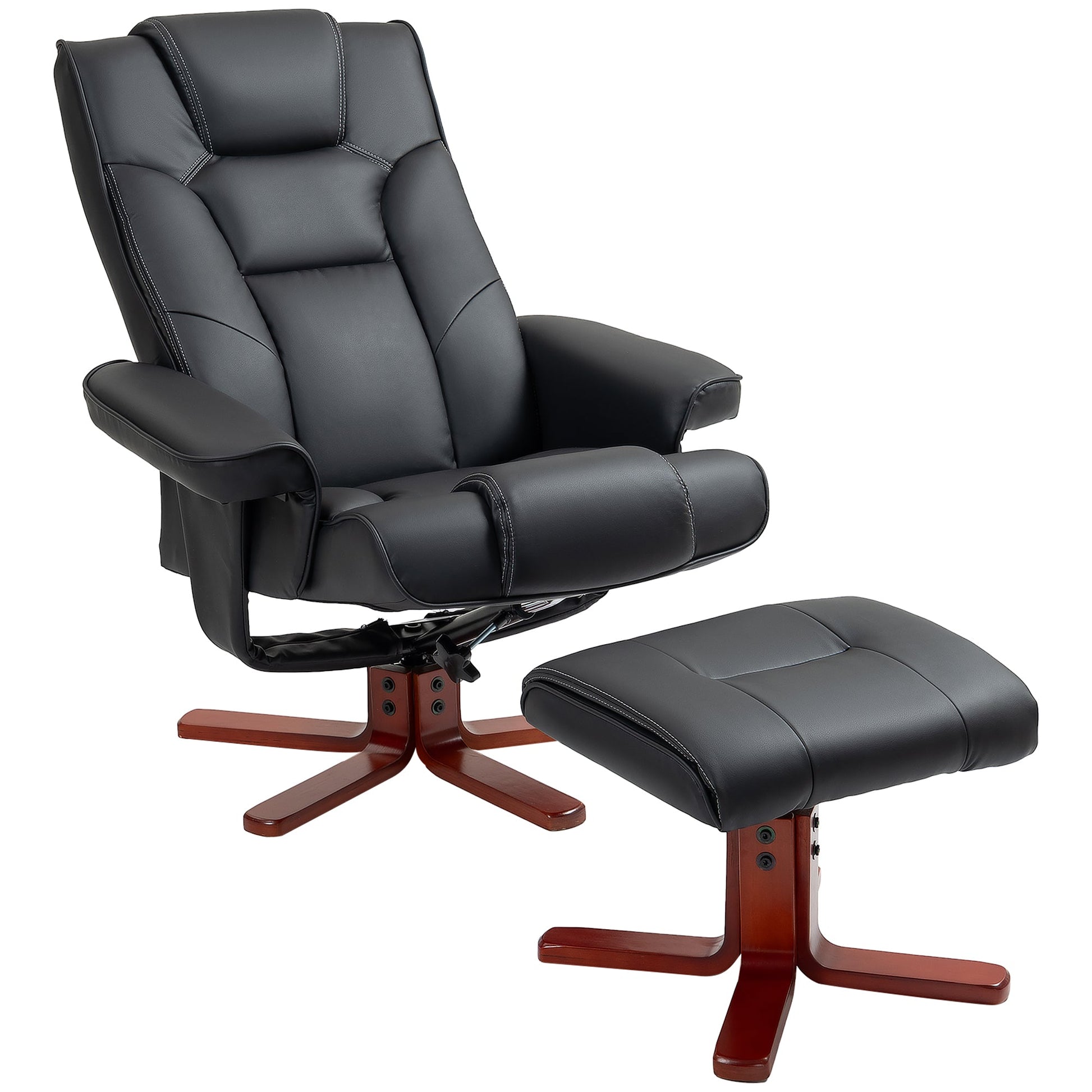 HOMCOM Recliner Chair with Footstool, PU Leather Upholstered Armchair with Adjustable Backrest, Leisure Lounge Chair for Living Room, Bedroom, Black