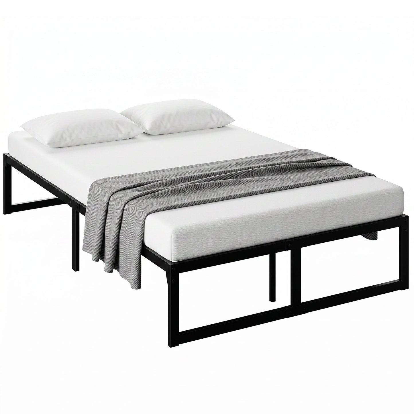 4ft Small Double Bed Frame with Underbed Storage, 32.5 cm Height, Metal Platform Bed Frame with Steel Slat Support, Noise-Free, Easy Assembly, Black
