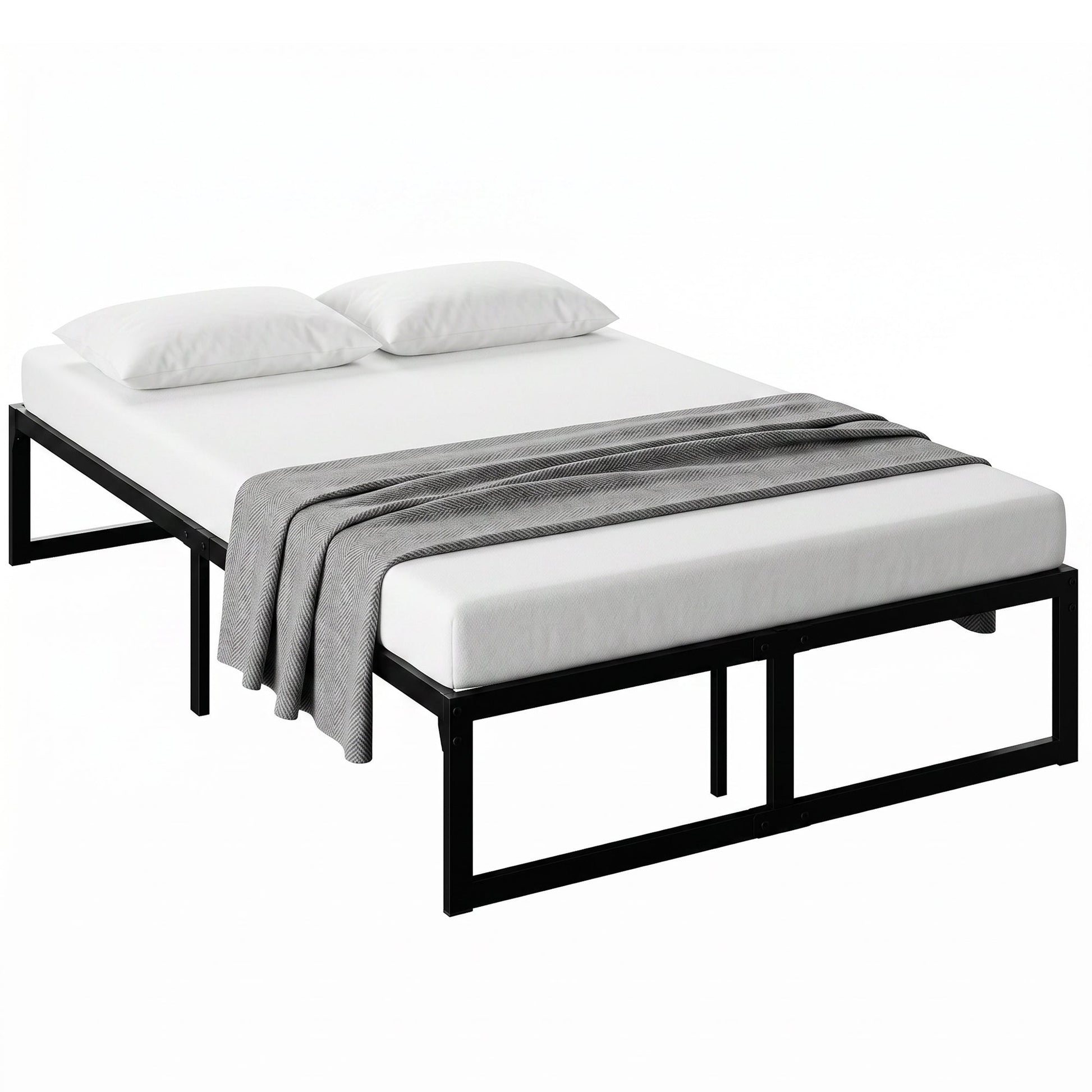 4ft Small Double Bed Frame with Underbed Storage, 32.5 cm Height, Metal Platform Bed Frame with Steel Slat Support, Noise-Free, Easy Assembly, Black