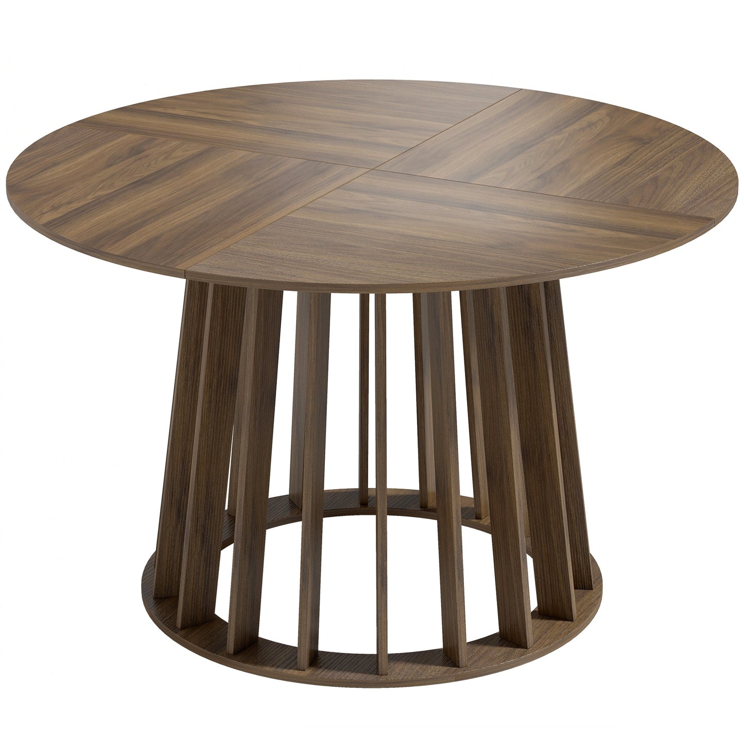 120 cm Round Dining Table for 4-6 People, Modern Kitchen Table with Slatted and Heavy Duty Pedestal Base for Dining Room, Kitchen, Living Room, Light Walnut