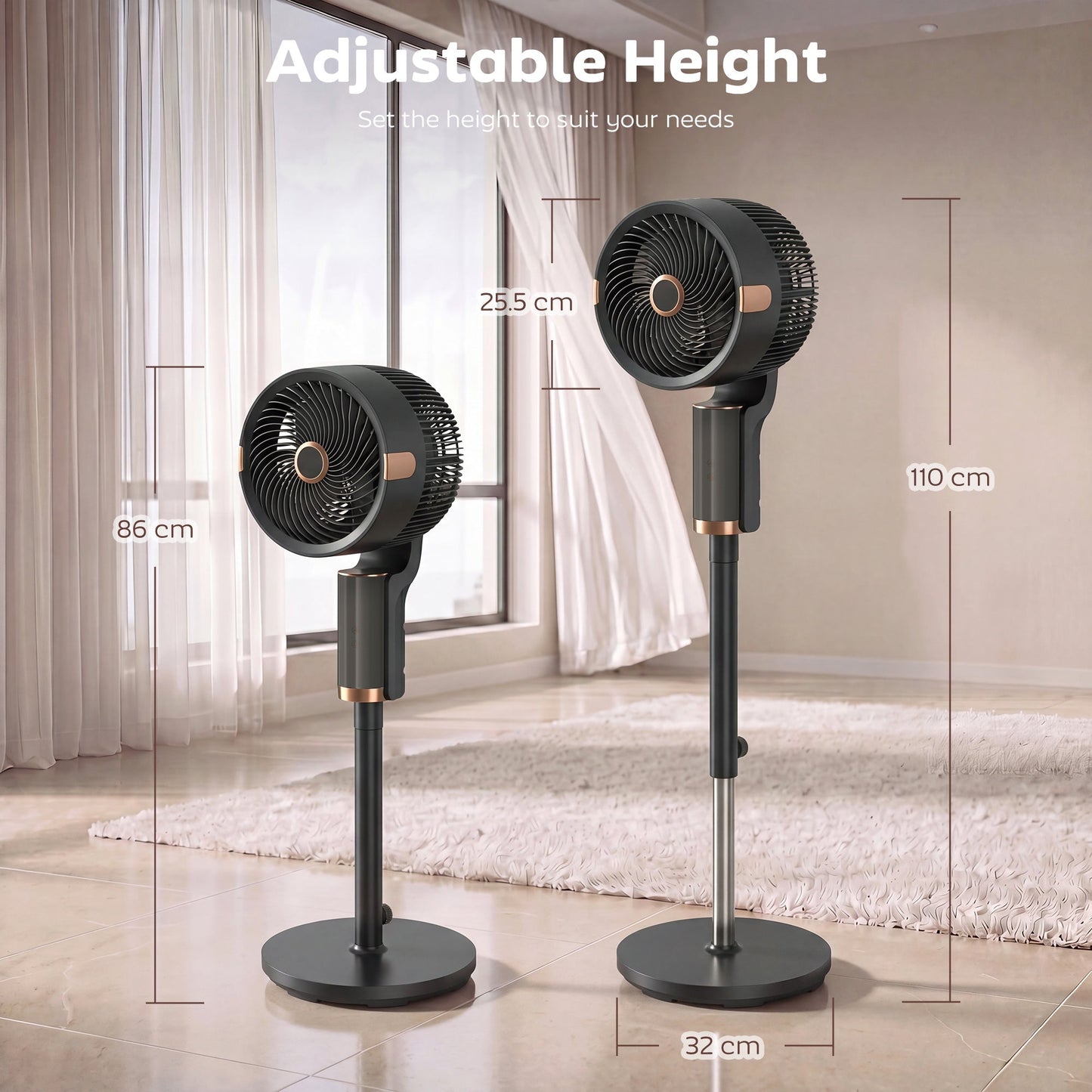 20 dB Silent Standing Fan for Bedroom, 44" Pedestal Fan with 55° Oscillating, 90° Vertical Tilt, 8 Speeds, LED Light, Remote Control, 12H Timer, Adjustable Height, Black