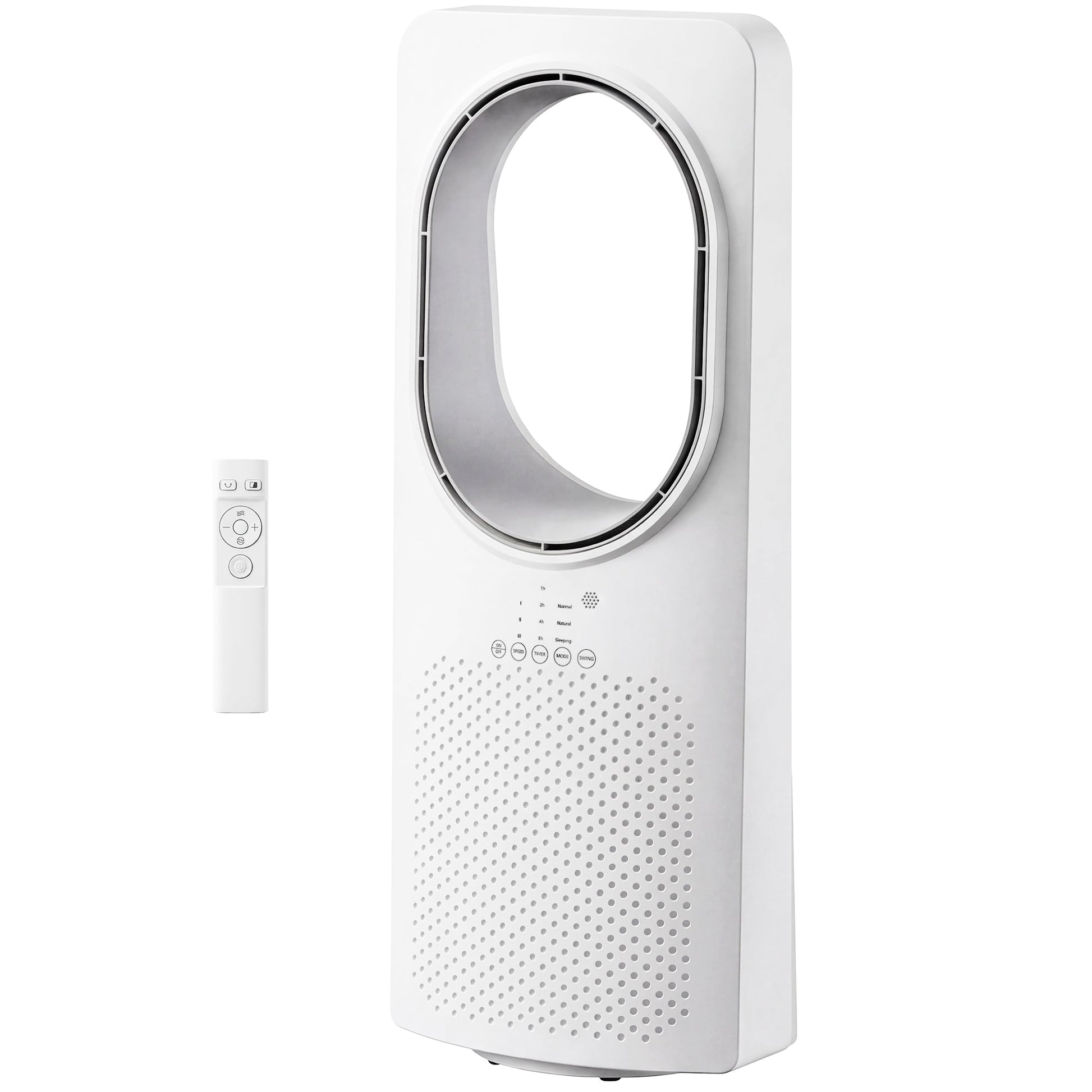Bladeless Tower Fan for Bedroom, 36dB Standing Cooling Fan with 45° Oscillating, 3 Speeds, 3 Modes, 15H Timer, Touch Panel and Remote Control, White