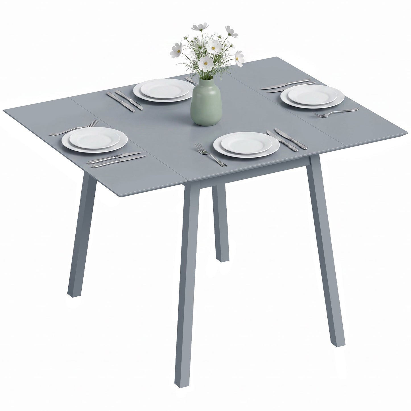 Solid Wood Folding Dining Table, Drop Leaf Table for 2-4 People,  Rectangle Kitchen Table for Small Space, Grey