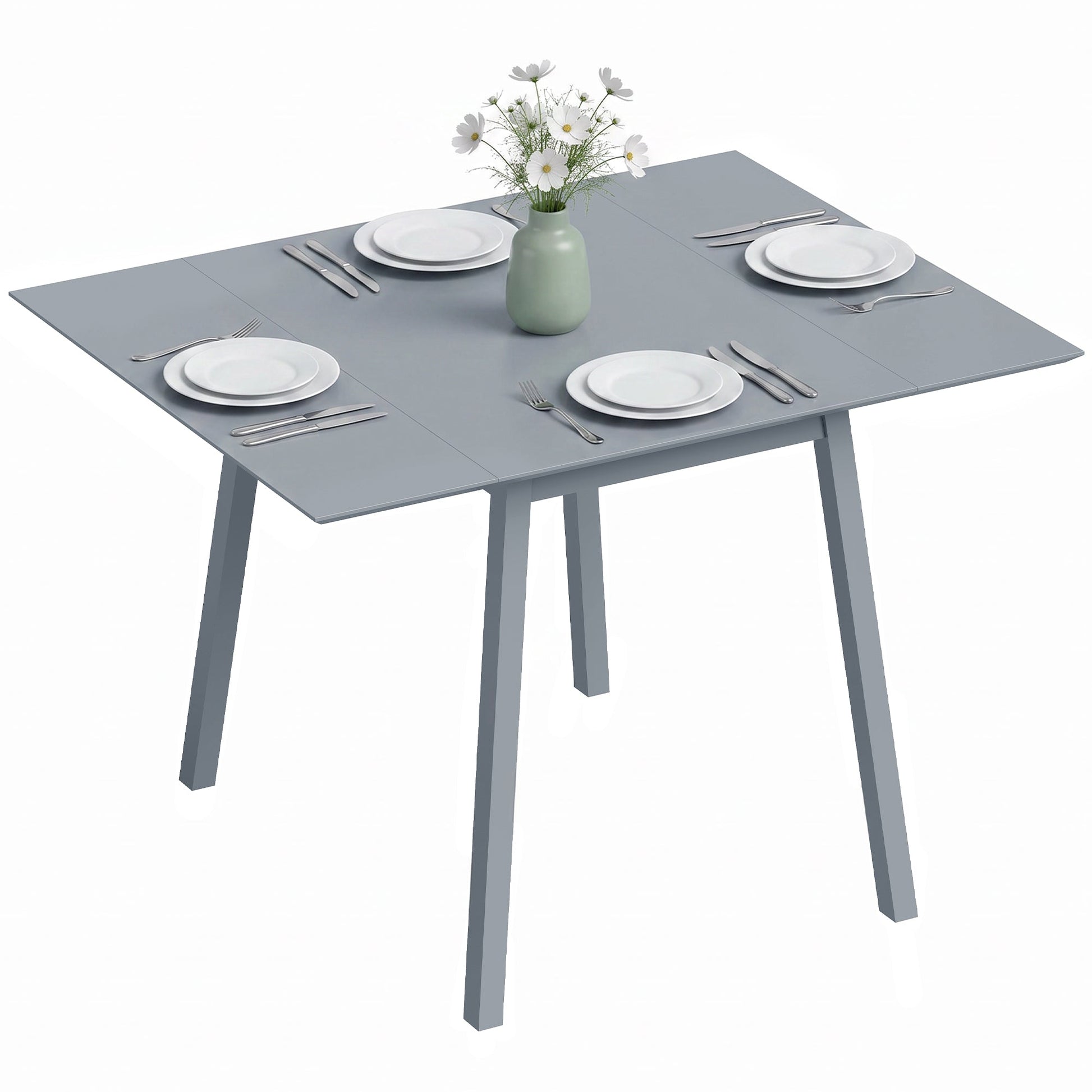 Solid Wood Folding Dining Table, Drop Leaf Table for 2-4 People,  Rectangle Kitchen Table for Small Space, Grey