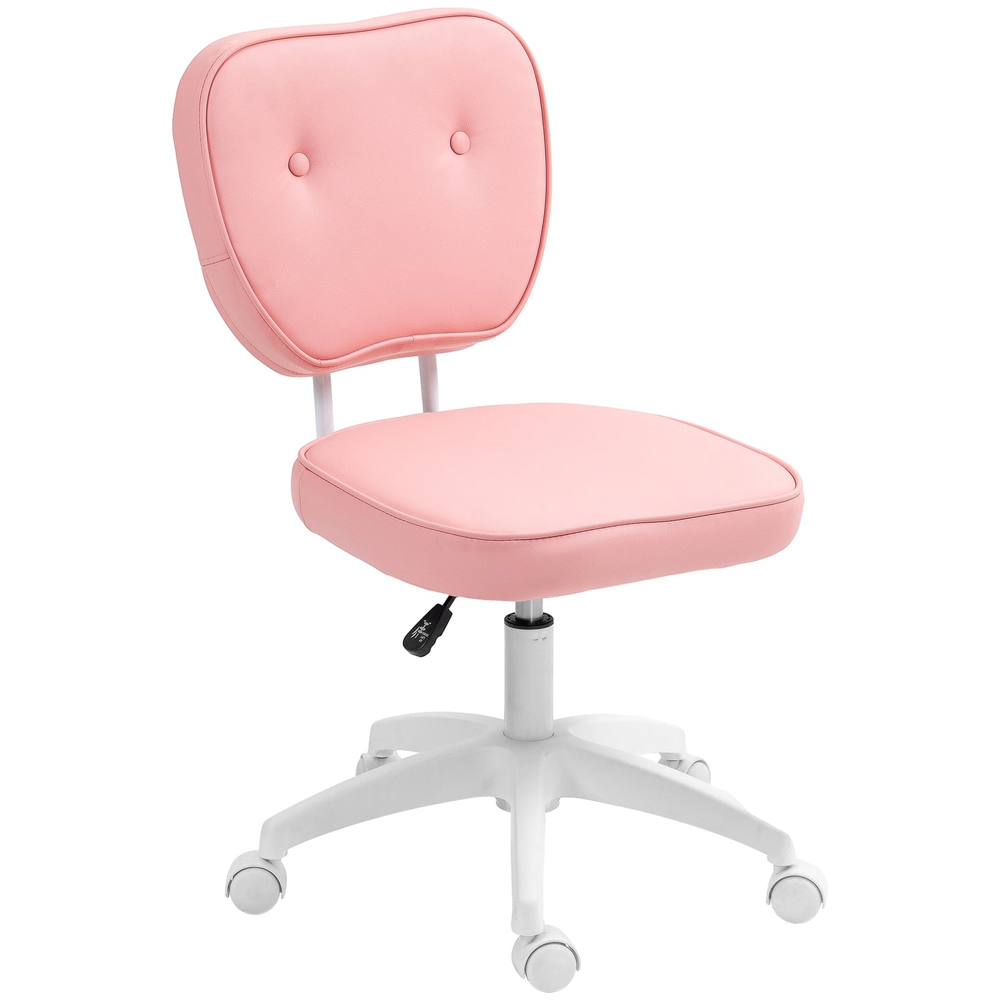 HOMCOM Cute Armless Office Chair, Small PU Leather Computer Desk Chair, Vanity Task Chair with Adjustable Height, Swivel Wheels, Mid Back, Pink