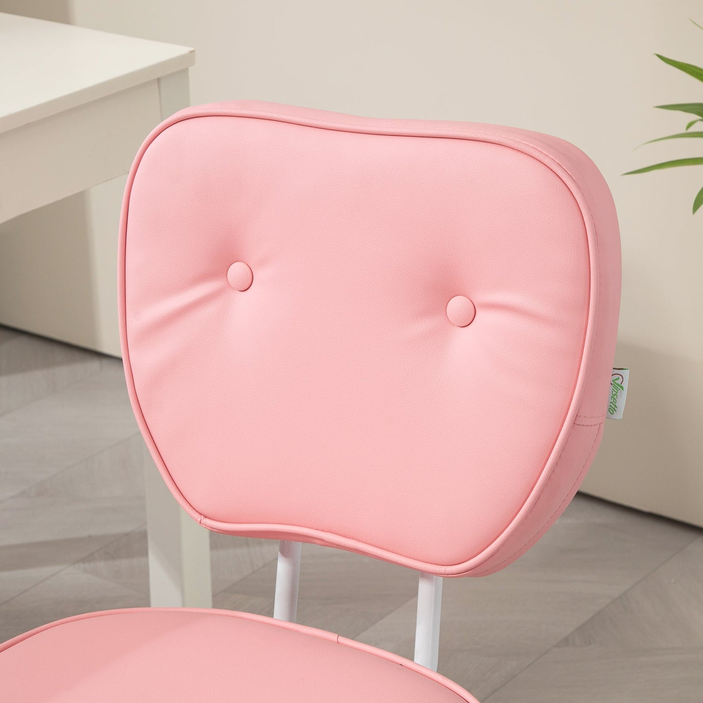 HOMCOM Cute Armless Office Chair, Small PU Leather Computer Desk Chair, Vanity Task Chair with Adjustable Height, Swivel Wheels, Mid Back, Pink