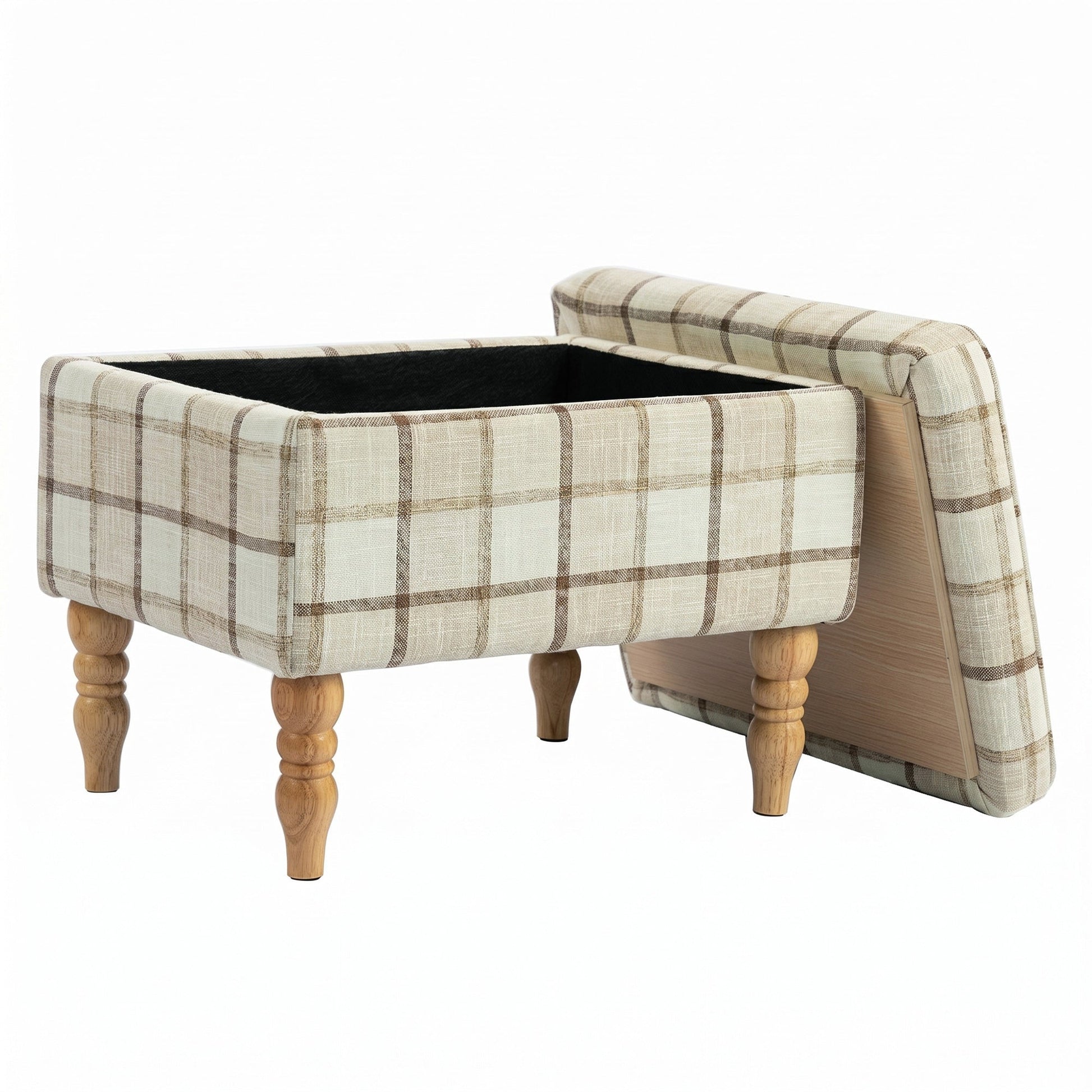 Rectangular Storage Stool, Linen-Look Fabric Upholstered Footstool with Removable Top, Padded Seat and Hidden Space for Living Room, Bedroom, Brown