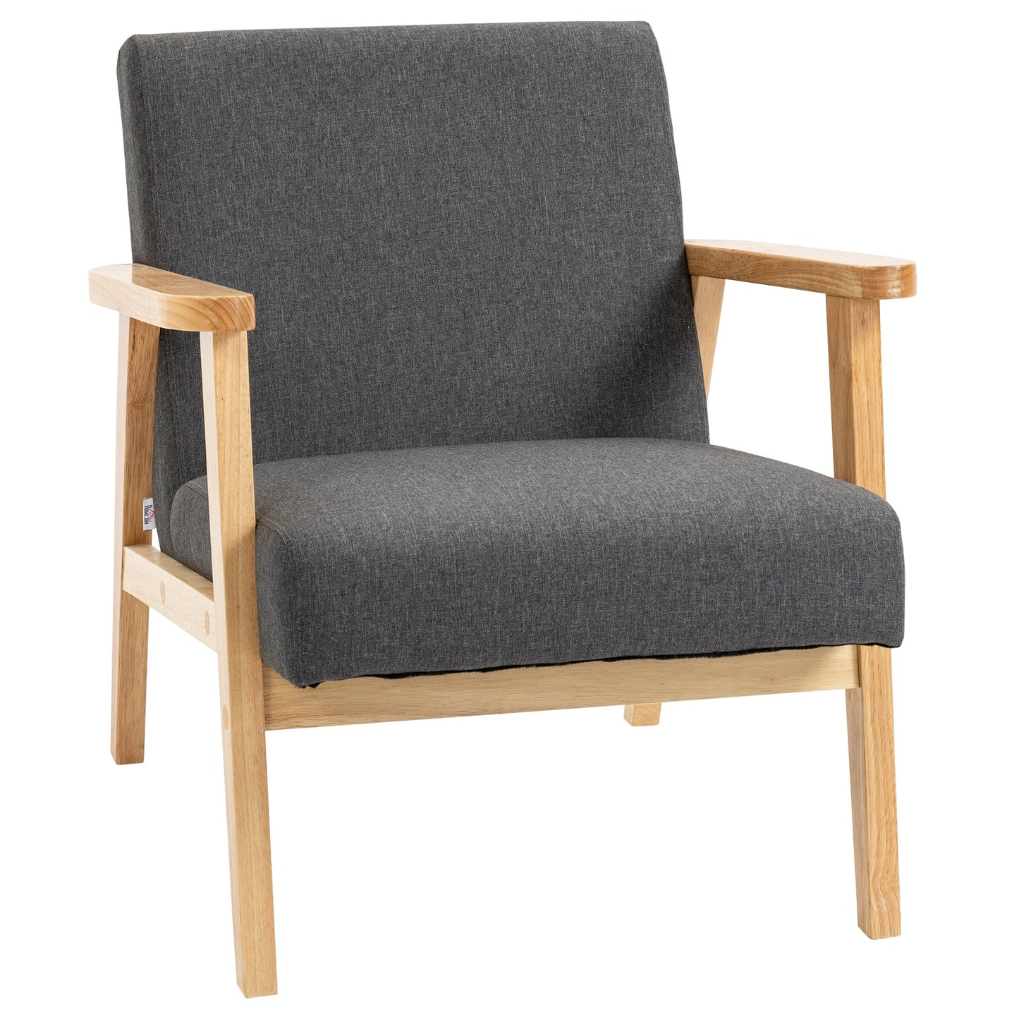 HOMCOM Accent Armchair, Living Room Chair, Wooden Upholstered Single Lounge Chair with Rubber Wood Legs and Padded Seat , Leisure Sofa Chair for Bedroom Office, Dark Grey