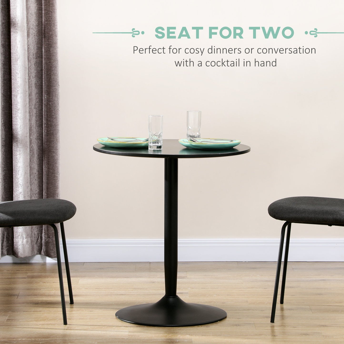 HOMCOM Round Dining Table, Modern Kitchen Table with Steel Base, Non-slip Foot Pad for Living Room, Dining Room, Black