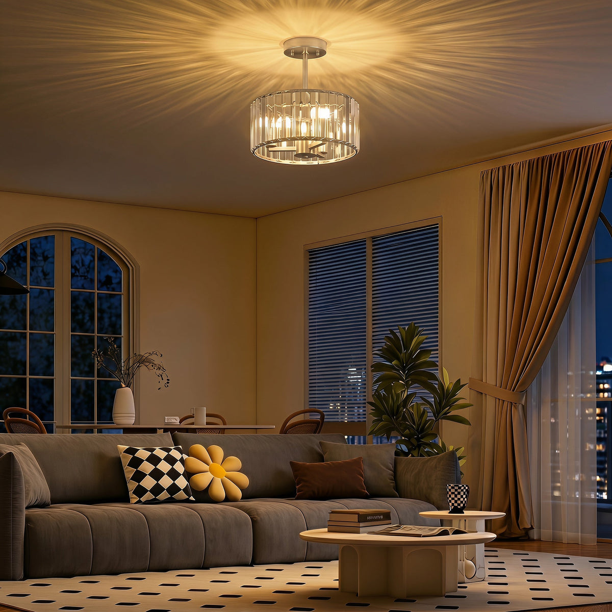 Crystal Ceiling Light Fixture, Semi Flush Mount Modern Crystal Chandelier Ceiling Light for Living Room, Bedroom, Hallway, Dining Room, E14 Base 3-Lights, Bulbs Not Included, Silver Tone