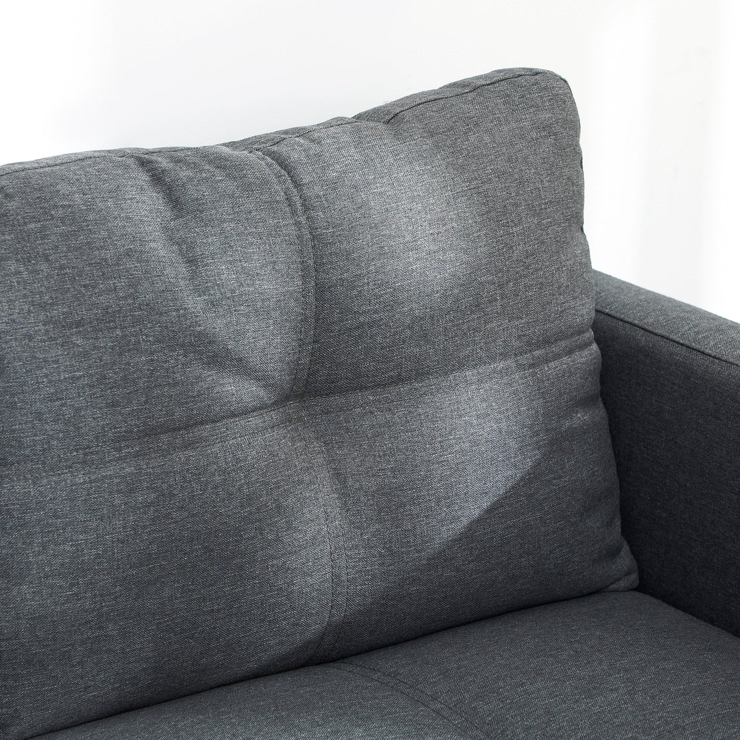 HOMCOM 2 Seater Sofa for Living Room, 133cm Loveseat Sofa, Modern Fabric Couch with Steel Legs for Bedroom, Dark Grey