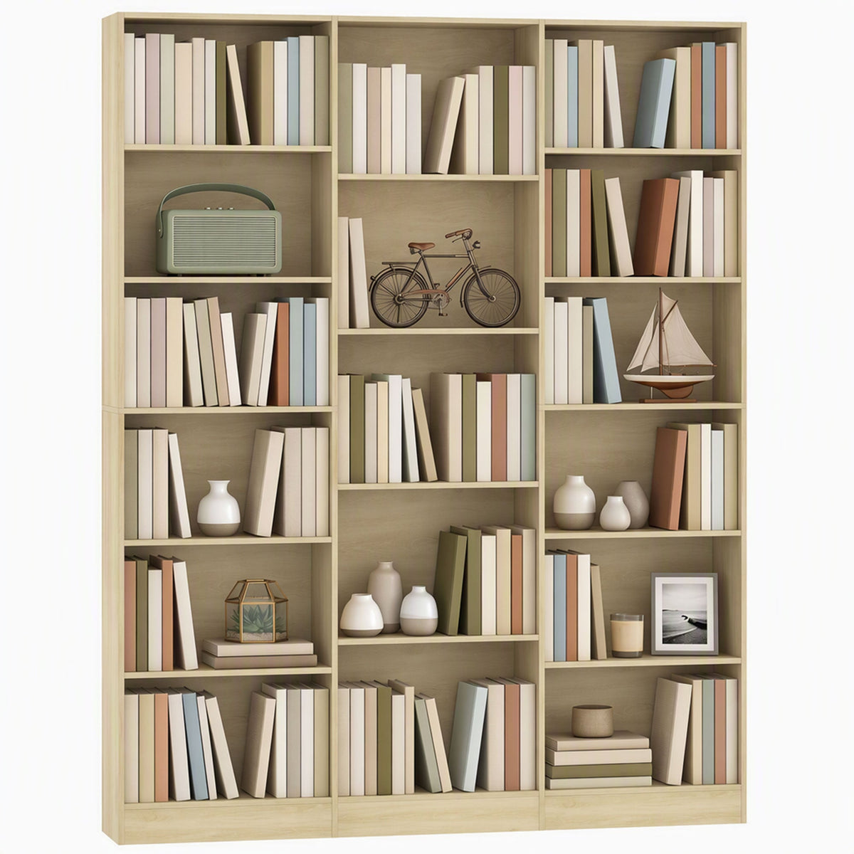 Bookcase with 17 Compartments, 6-Tier Tall Bookshelf with 17 Cubes, Adjustable Shelves, Freestanding Shelving Unit Display Shelf for Home Office, Living Room, 149 x 23.6 x 188 cm, Oak