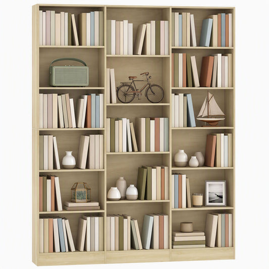 Bookcase with 17 Compartments, 6-Tier Tall Bookshelf with 17 Cubes, Adjustable Shelves, Freestanding Shelving Unit Display Shelf for Home Office, Living Room, 149 x 23.6 x 188 cm, Oak