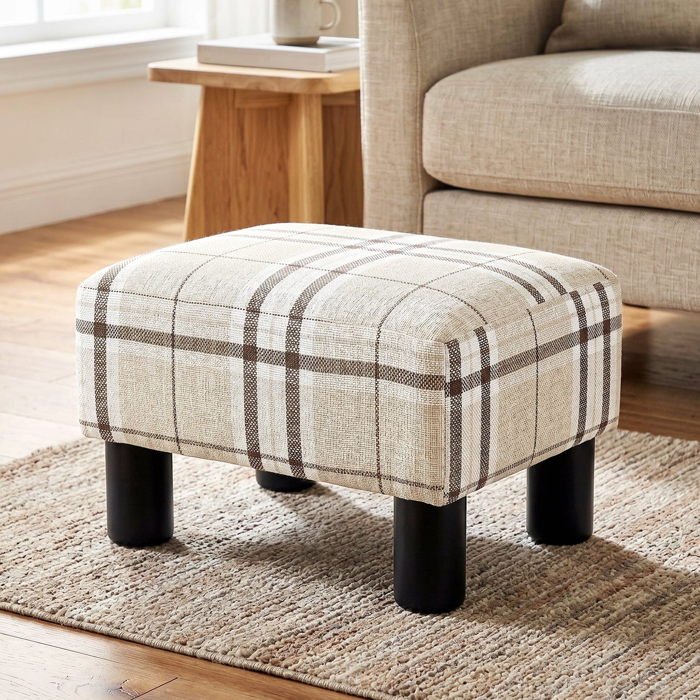 Linen-Look Fabric Foot Stool Footrest Small Seat Footrest Chair Ottoman Home Office with Legs 40 x 30 x 24cm, Multi-colored