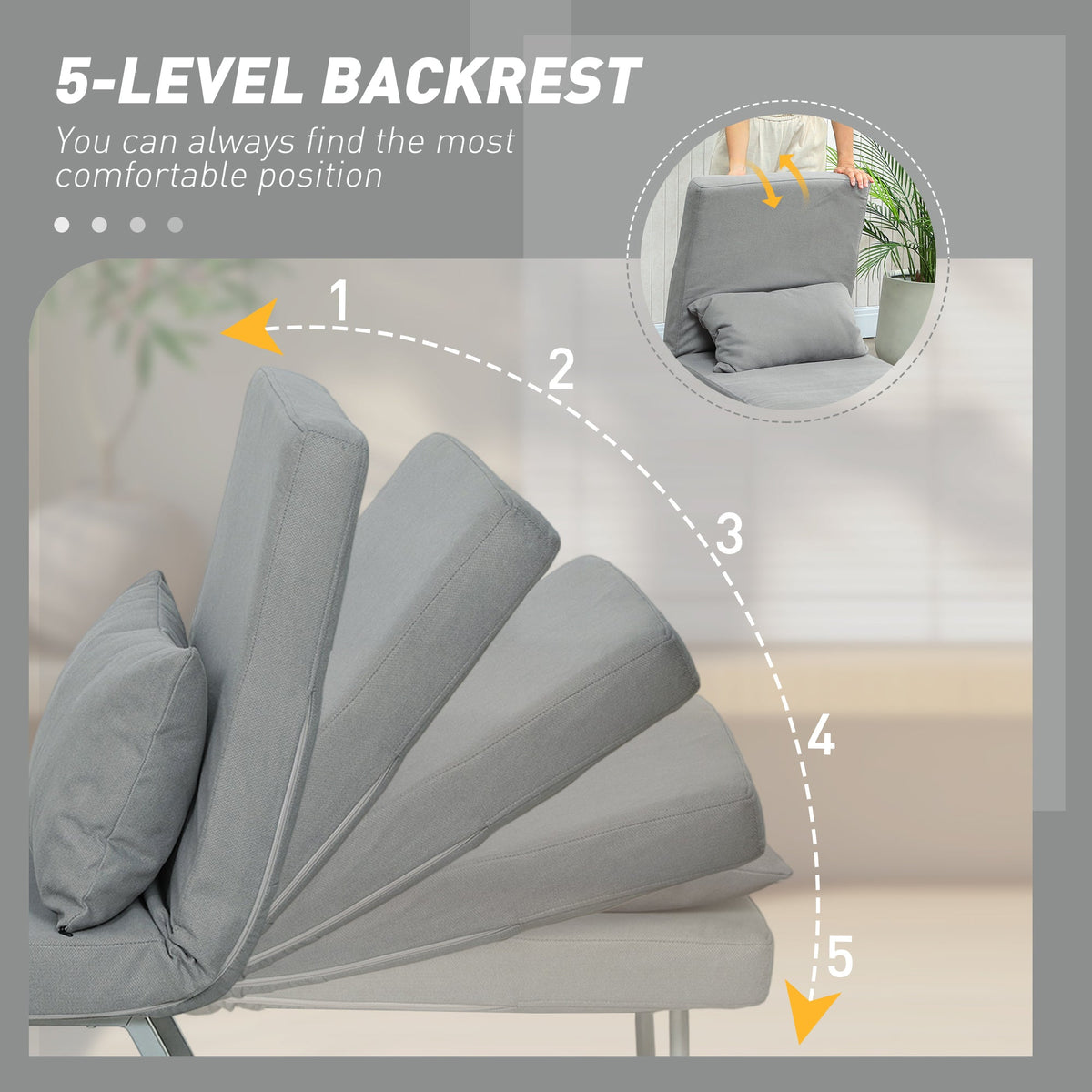 Single Sofa Bed, 3-in-1 Convertible Folding Chair Bed with Adjustable Backrest, Removable Armrests, Steel Legs, Linen Sleeper Chair for Living Room, Bedroom, Small Space, Light Grey