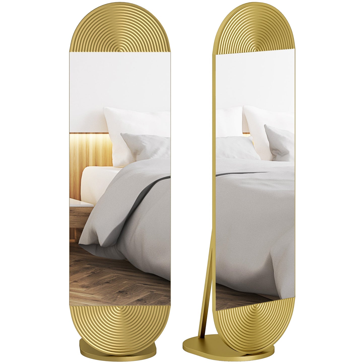 Wavy Full Length Mirror, 50 x 161 cm Free Standing Mirror with Metal Frame and Solid Base, for Bedroom, Living Room, Gold Tone