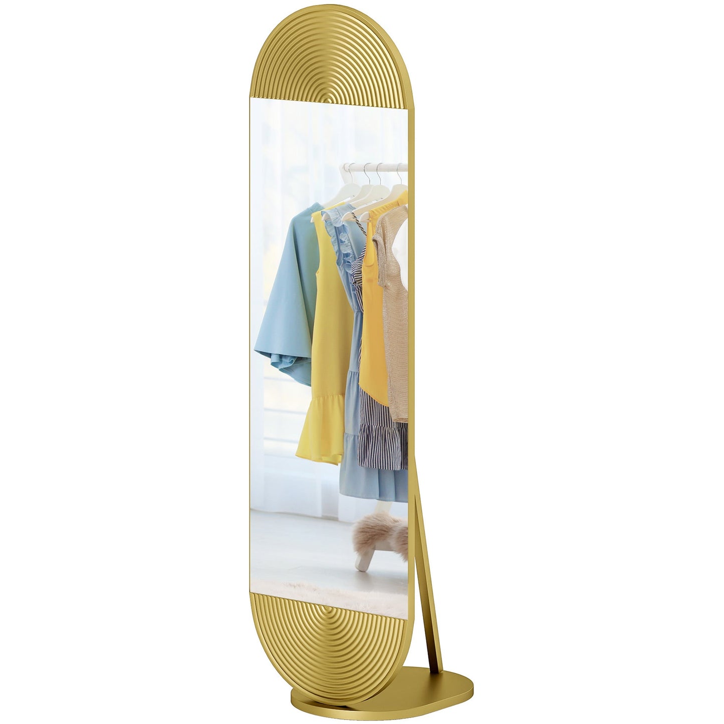 Wavy Full Length Mirror, 50 x 161 cm Free Standing Mirror with Metal Frame and Solid Base, for Bedroom, Living Room, Gold Tone